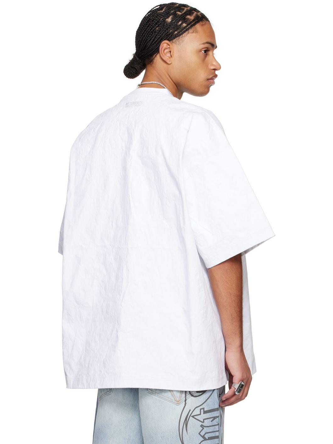 White Metalized Wrinkled 'Your Basic' T-shirt - 3