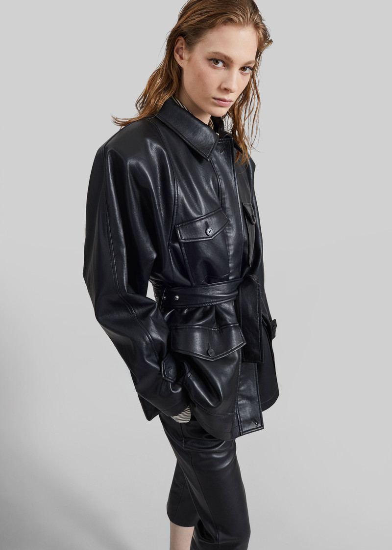 Kelia Faux Leather Padded Utility Jacket - Black 7