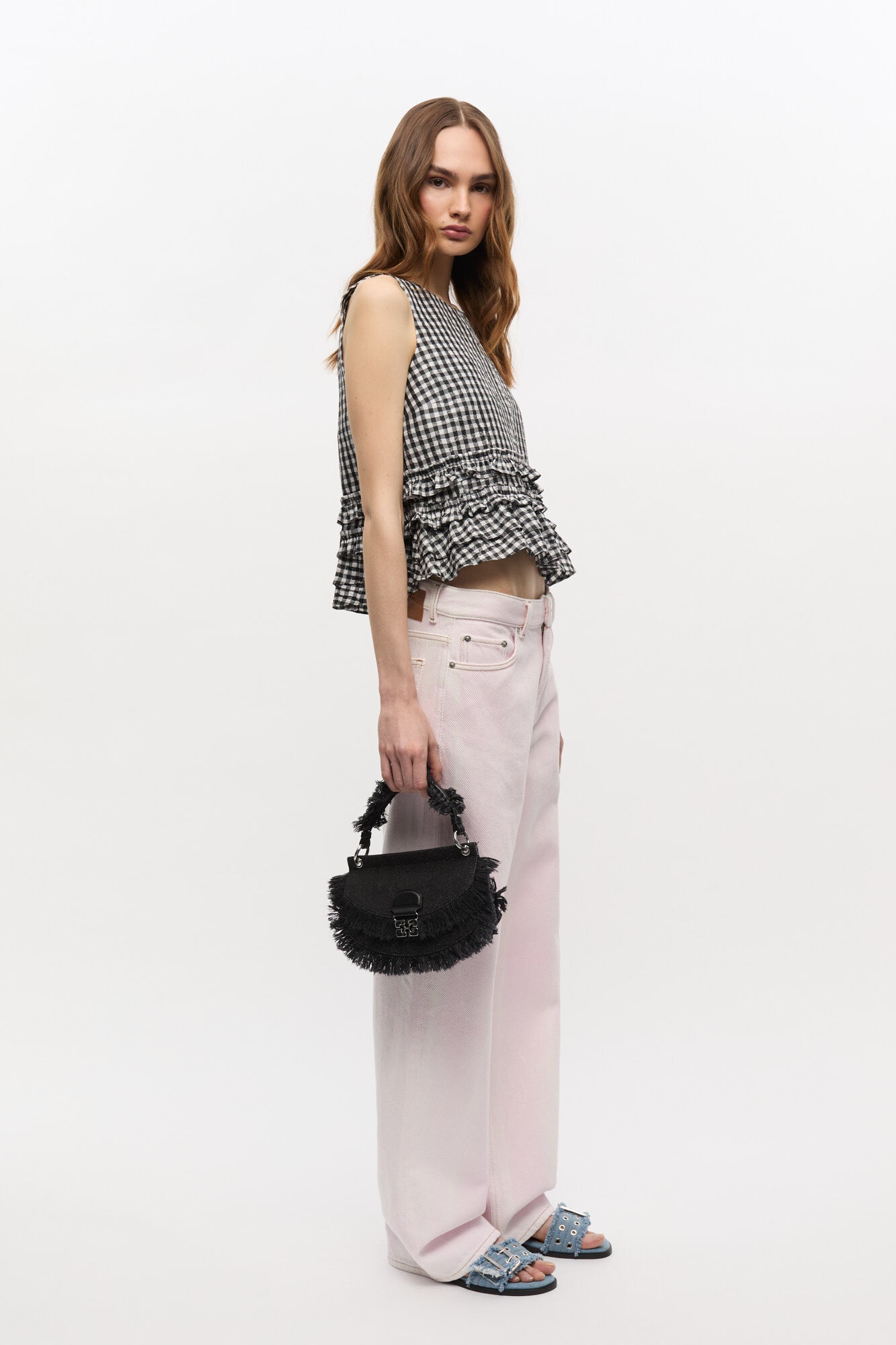 BLACK DENIM MINI TOP HANDLE APO-G BAG - 5