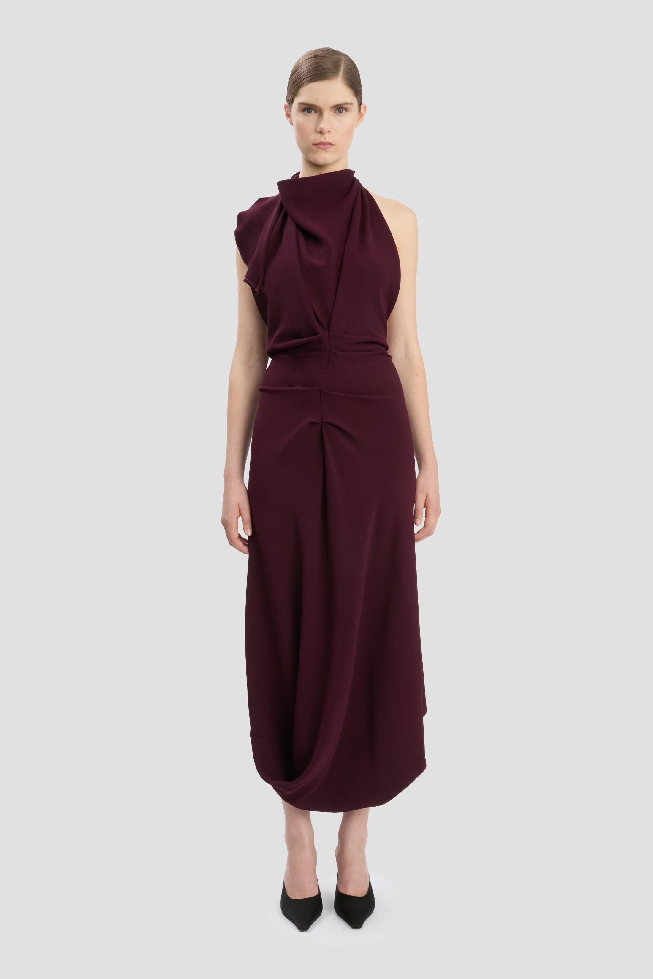 Backless Scarf Detail Midi Dress In Merlot - 2
