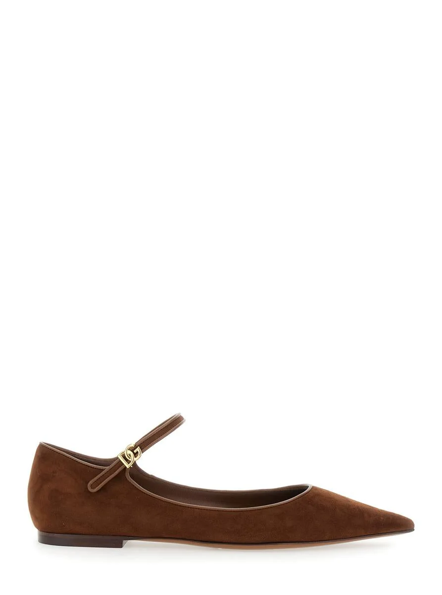 Dolce & Gabbana Brown Pointed Toe Ballerinas With Dg Logo On The Side In Suede Woman - 1