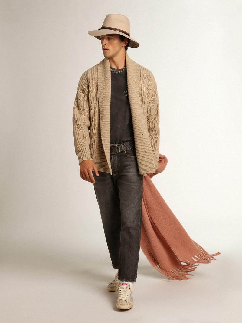 Golden Goose Men's gray T-shirt with aged effect with print on the front outlook