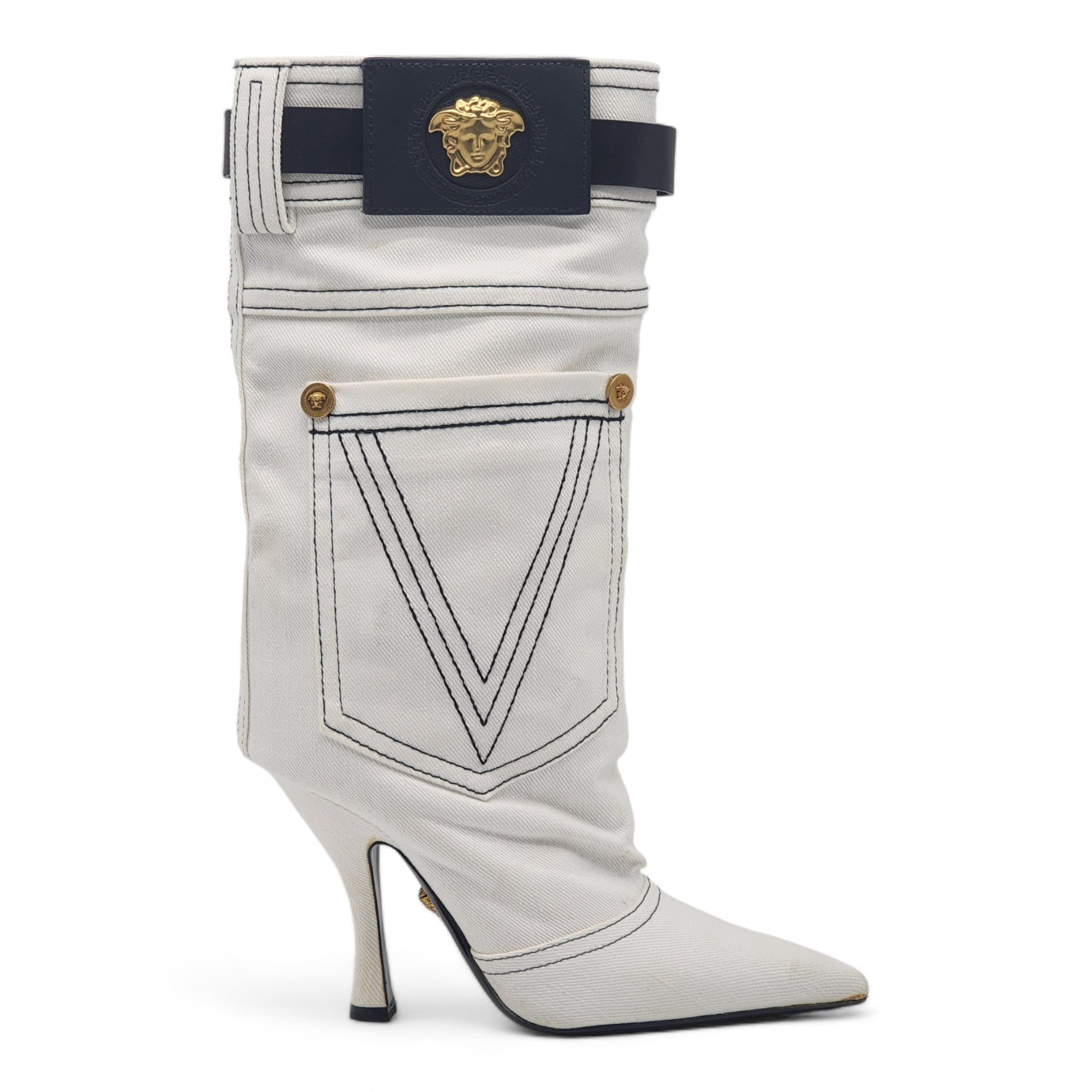 Versace Denim Cowboy Boots White 36 - 3