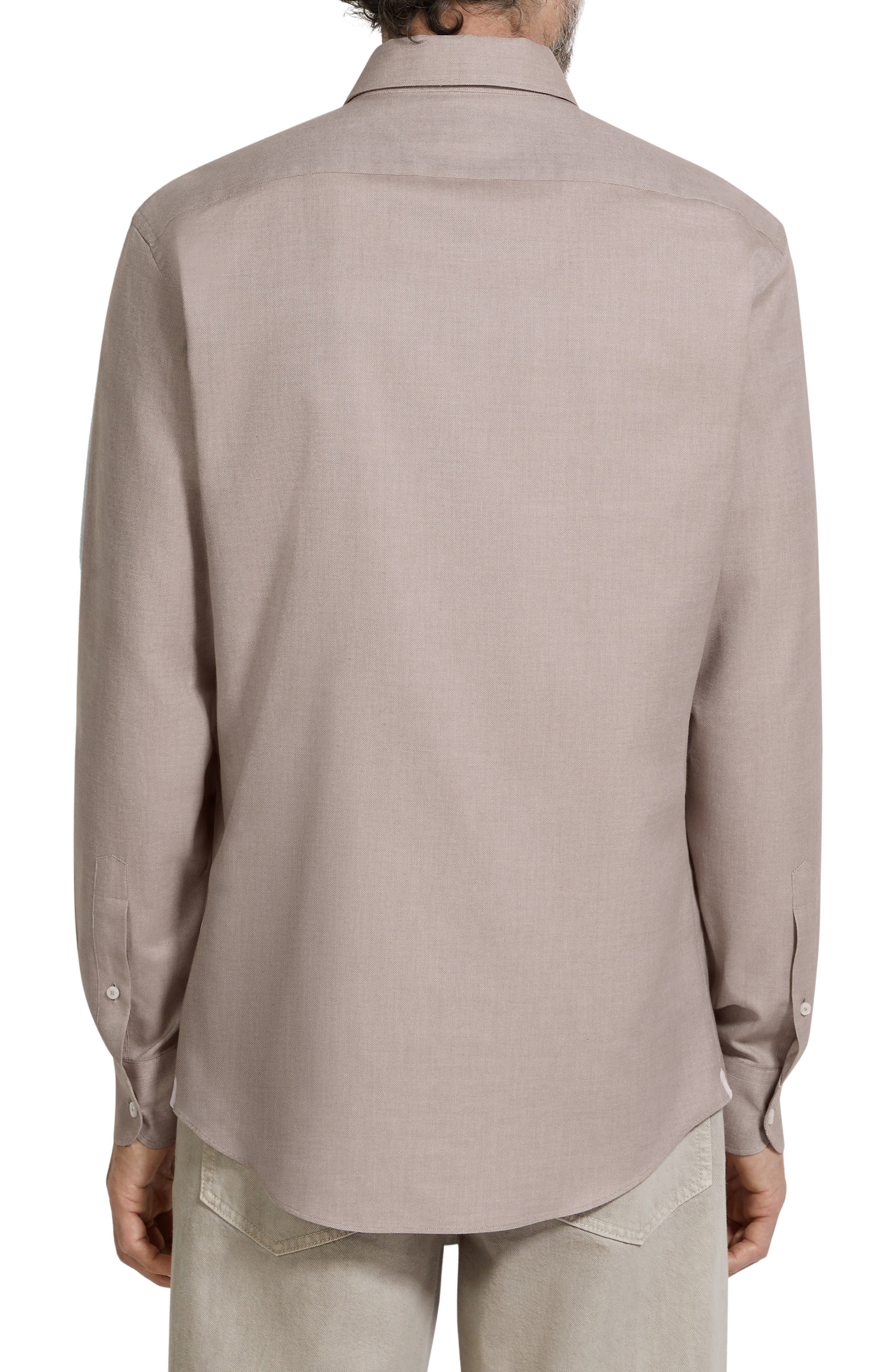 ZEGNA Cashco Cotton & Cashmere Oxford Button-Up Shirt in Light Taupe at Nordstrom - 2