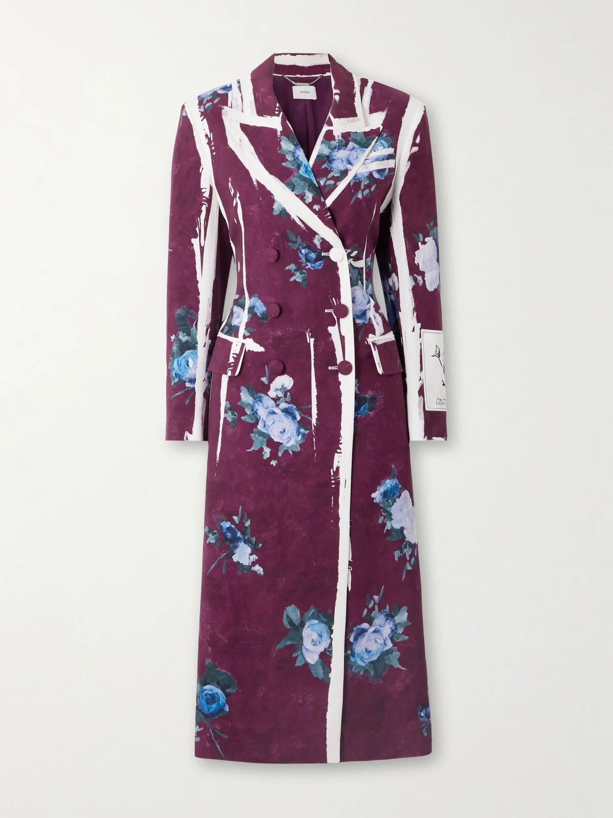 Double-breasted Floral-print Satin Coat - 1