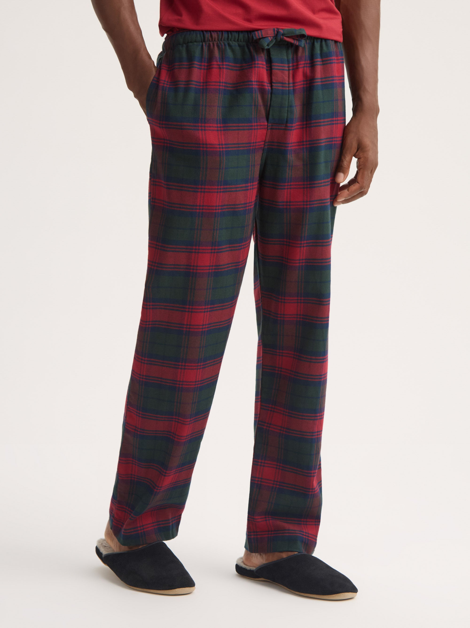 Men's Lounge Pants Kelburn Brushed Cotton Burgundy Red & Green Check - 4