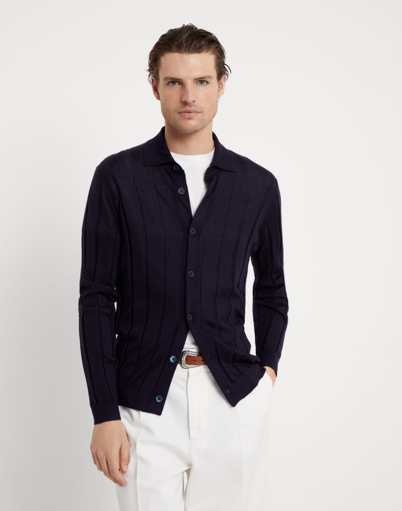 Cashmere and silk flat rib lightweight knit shirt 1