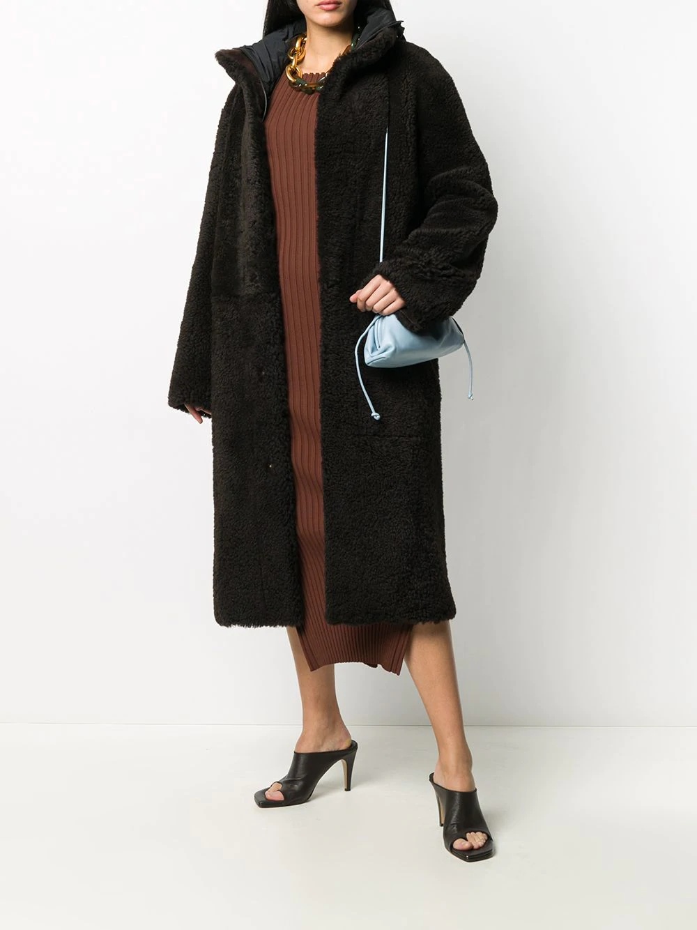 hooded shearling coat - 2