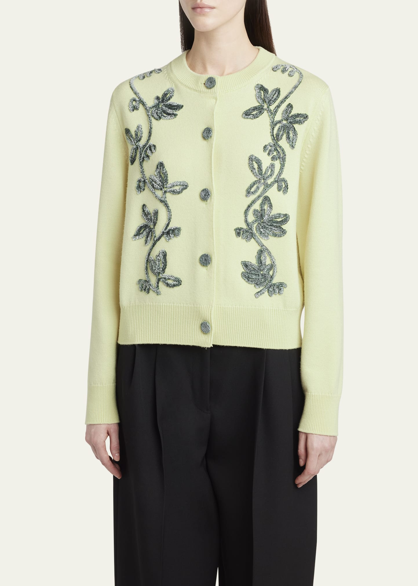 Velvet Floral Merino Wool Cardigan - 4