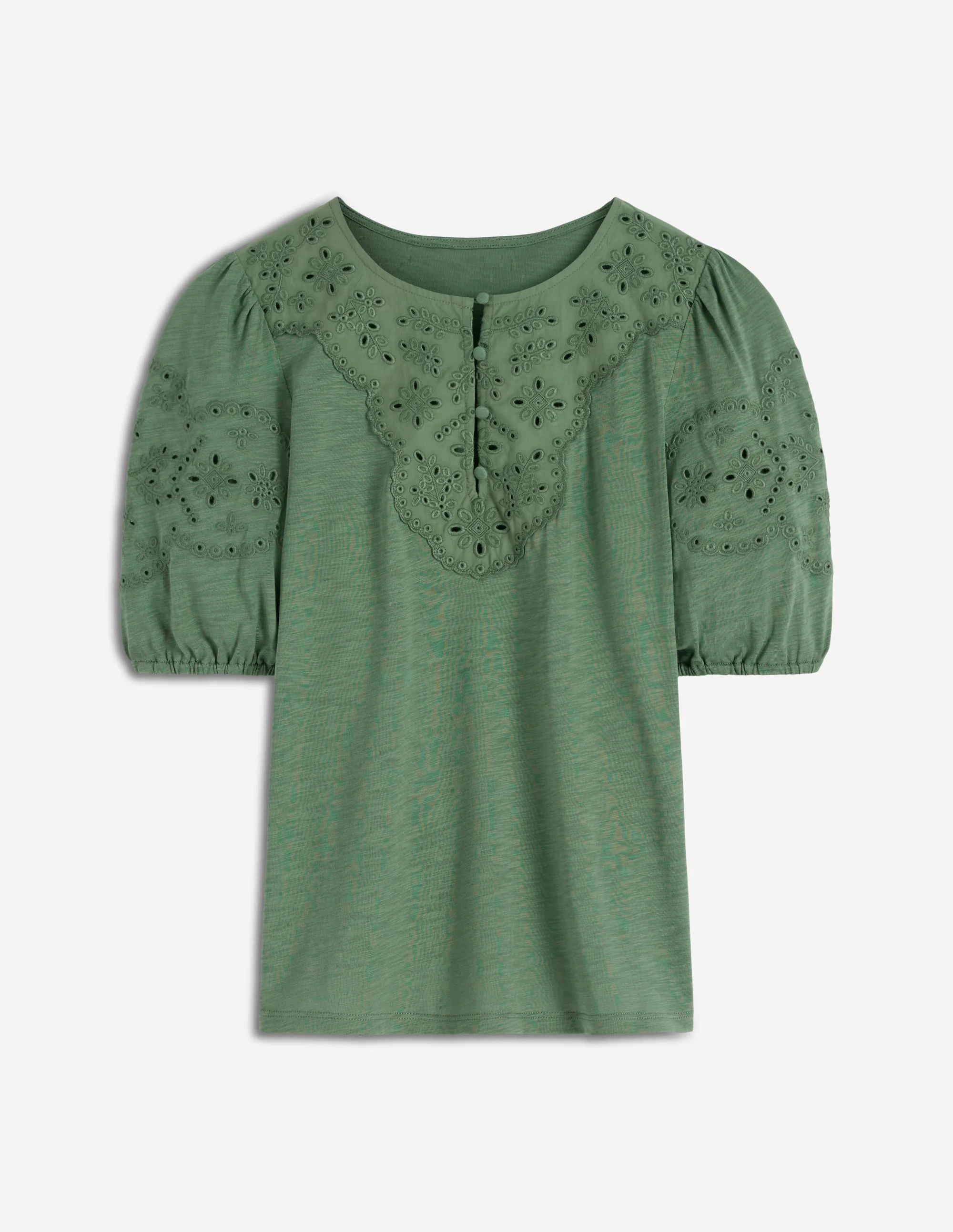 Ada Broderie Mix Top-Willow Green - 1