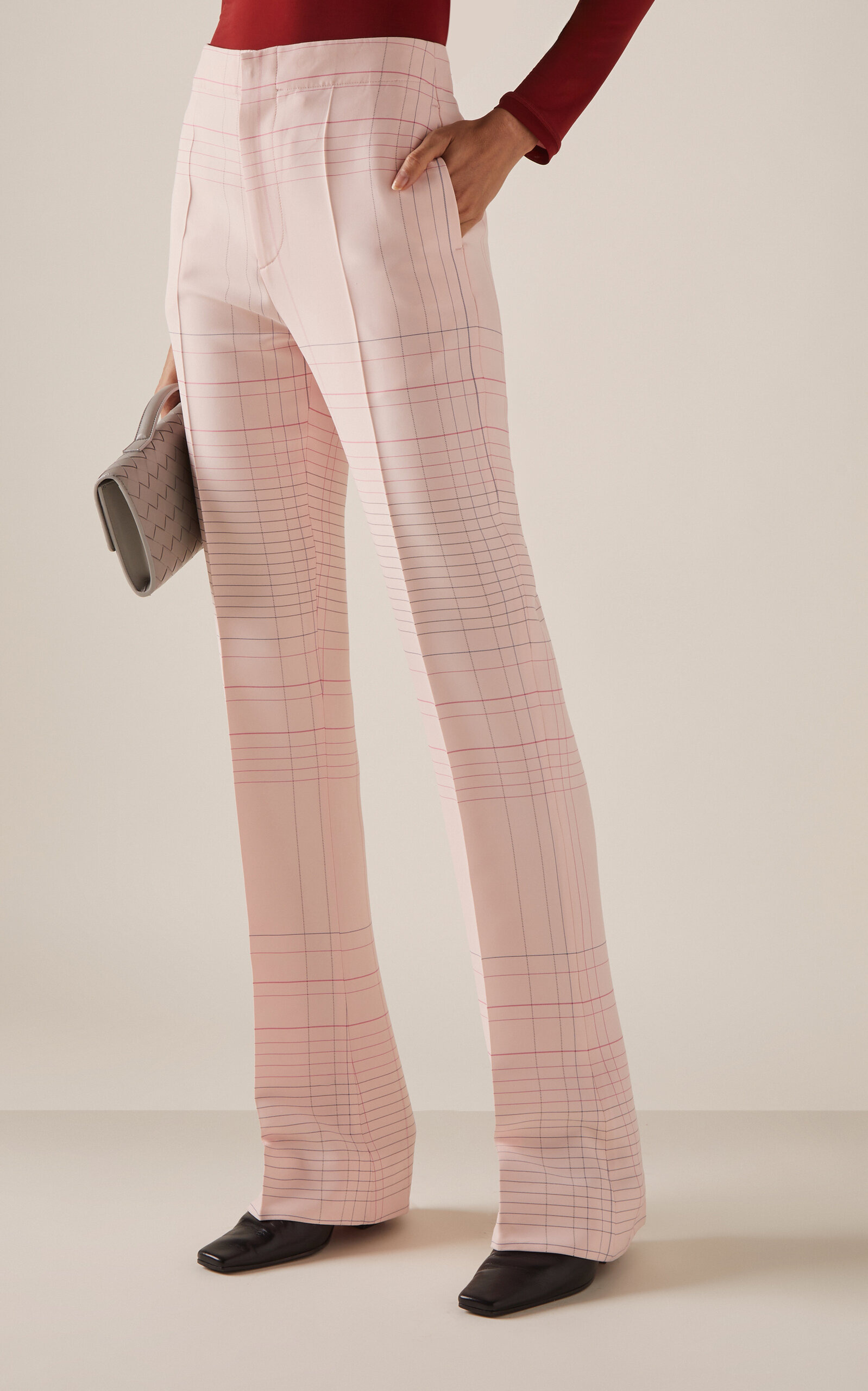 Striped High-Rise Stretch-Crepe Flare Pants light pink - 3