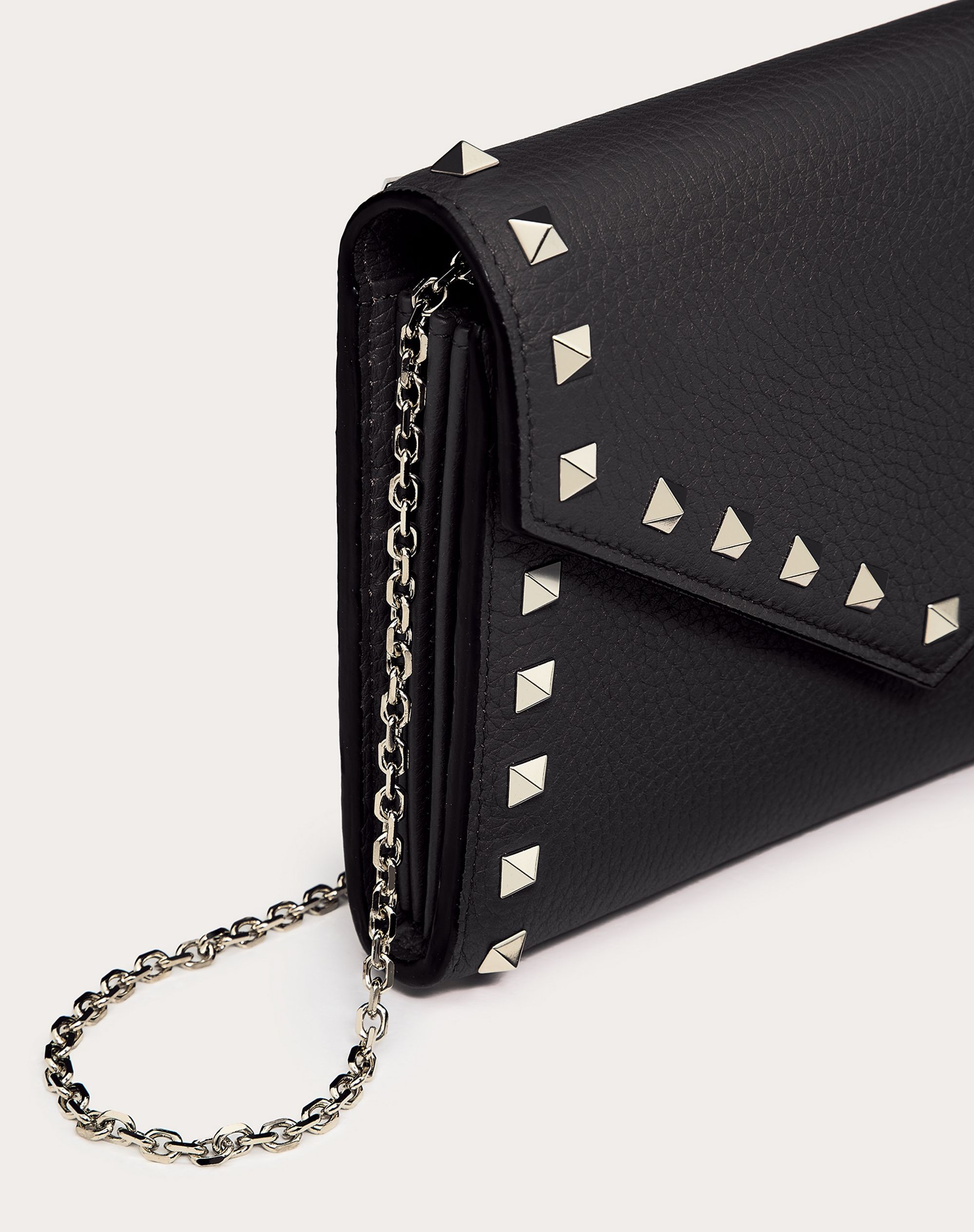 Rockstud Grainy Calfskin Wallet with Chain Strap - 2