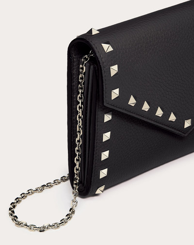 Valentino Rockstud Grainy Calfskin Wallet with Chain Strap outlook