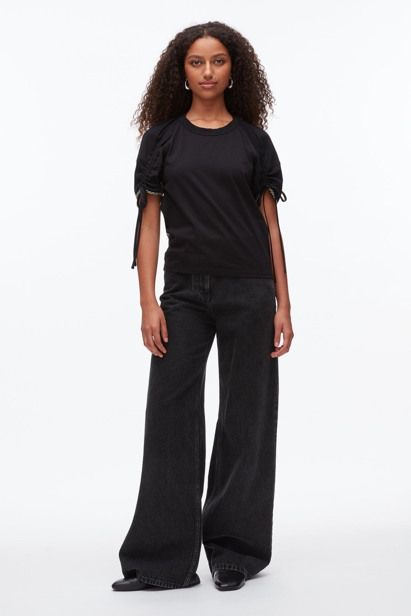 Ruched T-Shirt with Poplin Back 1