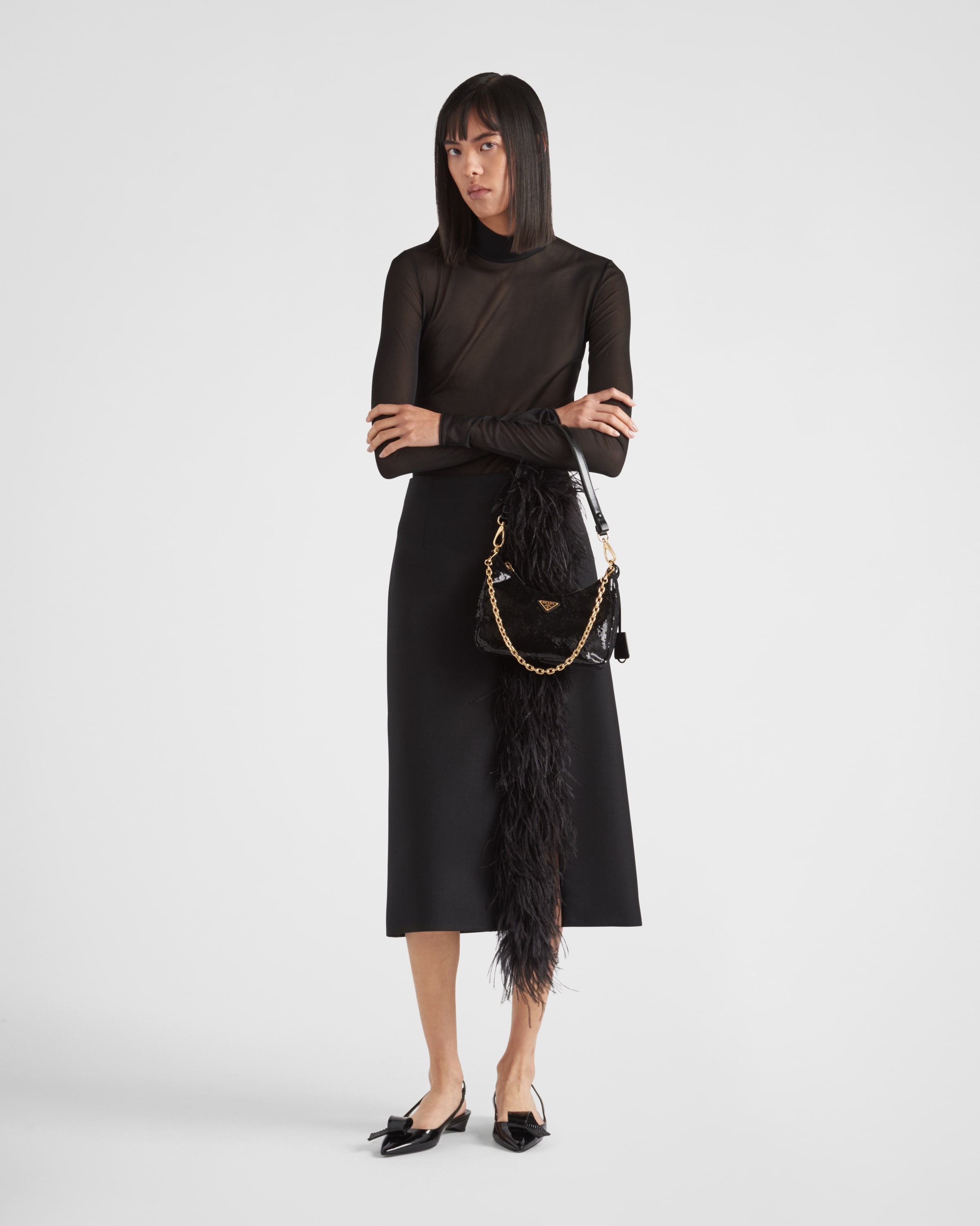 Feather-trimmed wool midi-skirt - 2