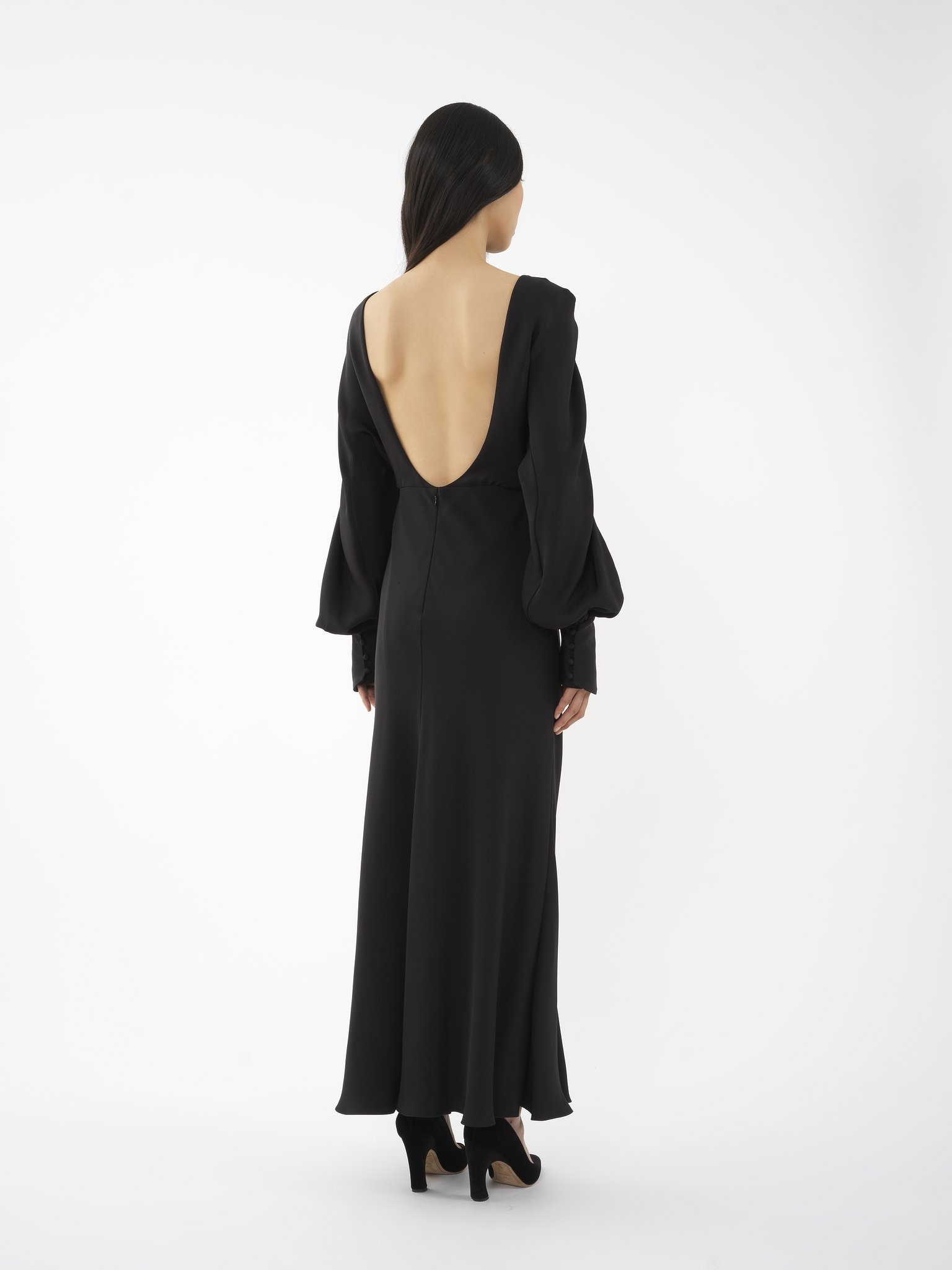BOAT-NECK LONG FLARED DRESS - 5