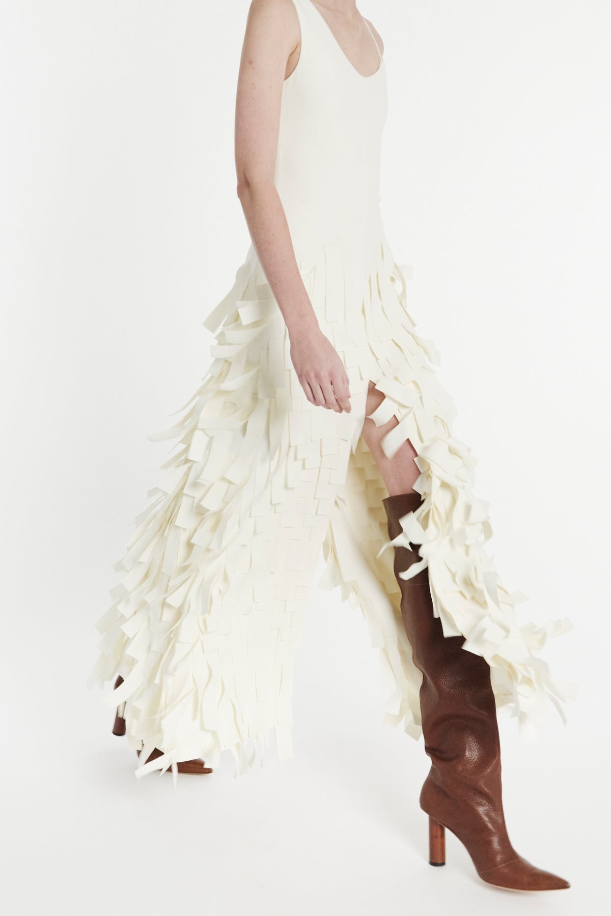 MULTI RECTANGLE MAXI DRESS WITH FRONT AND BACK SLITS IVORY - 9