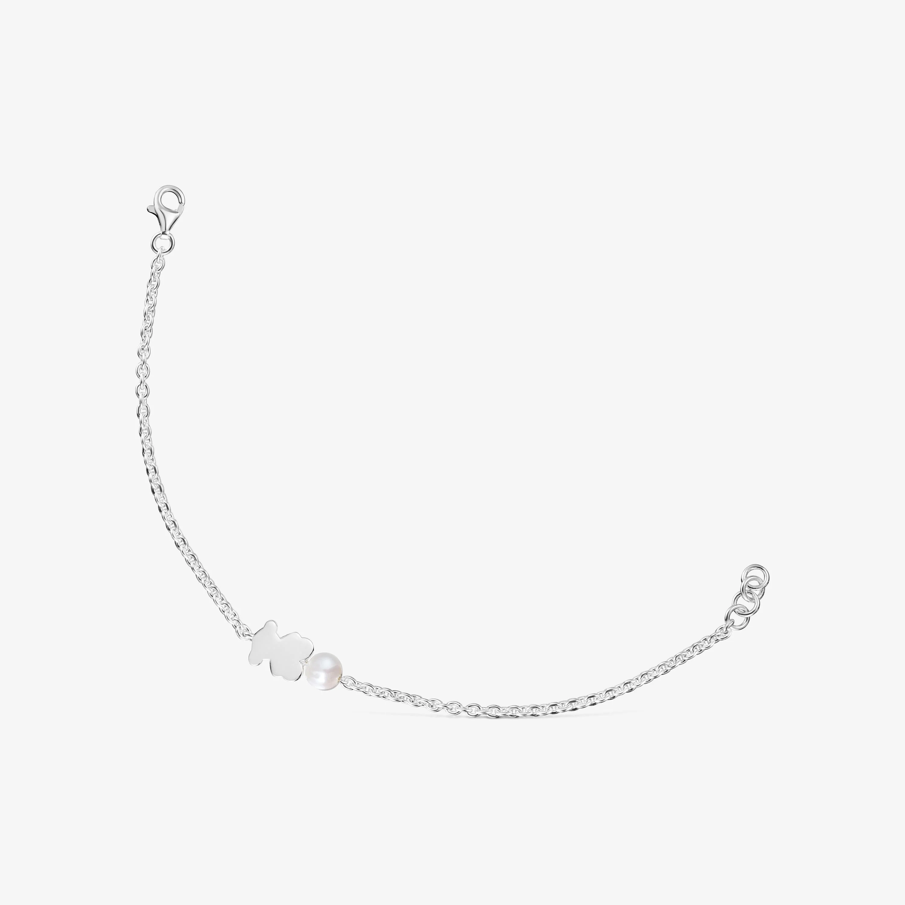 Silver Chain bracelet, bear charm and cultured pearl Sweet Dolls - 1