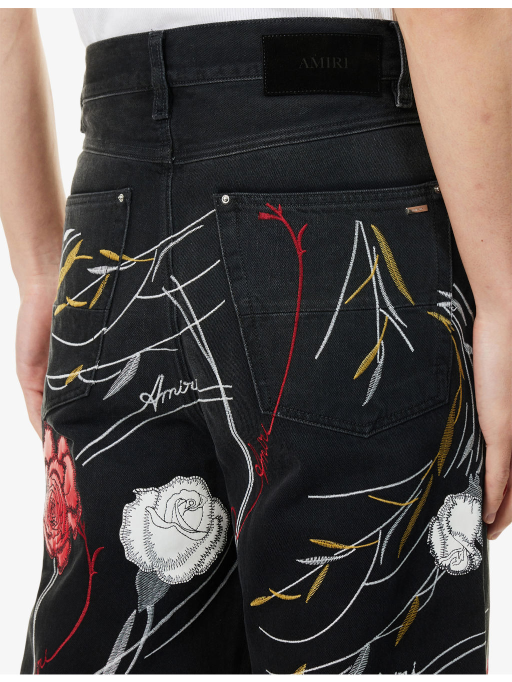 Floral-Embroidery Baggy Denim Jeans - 6