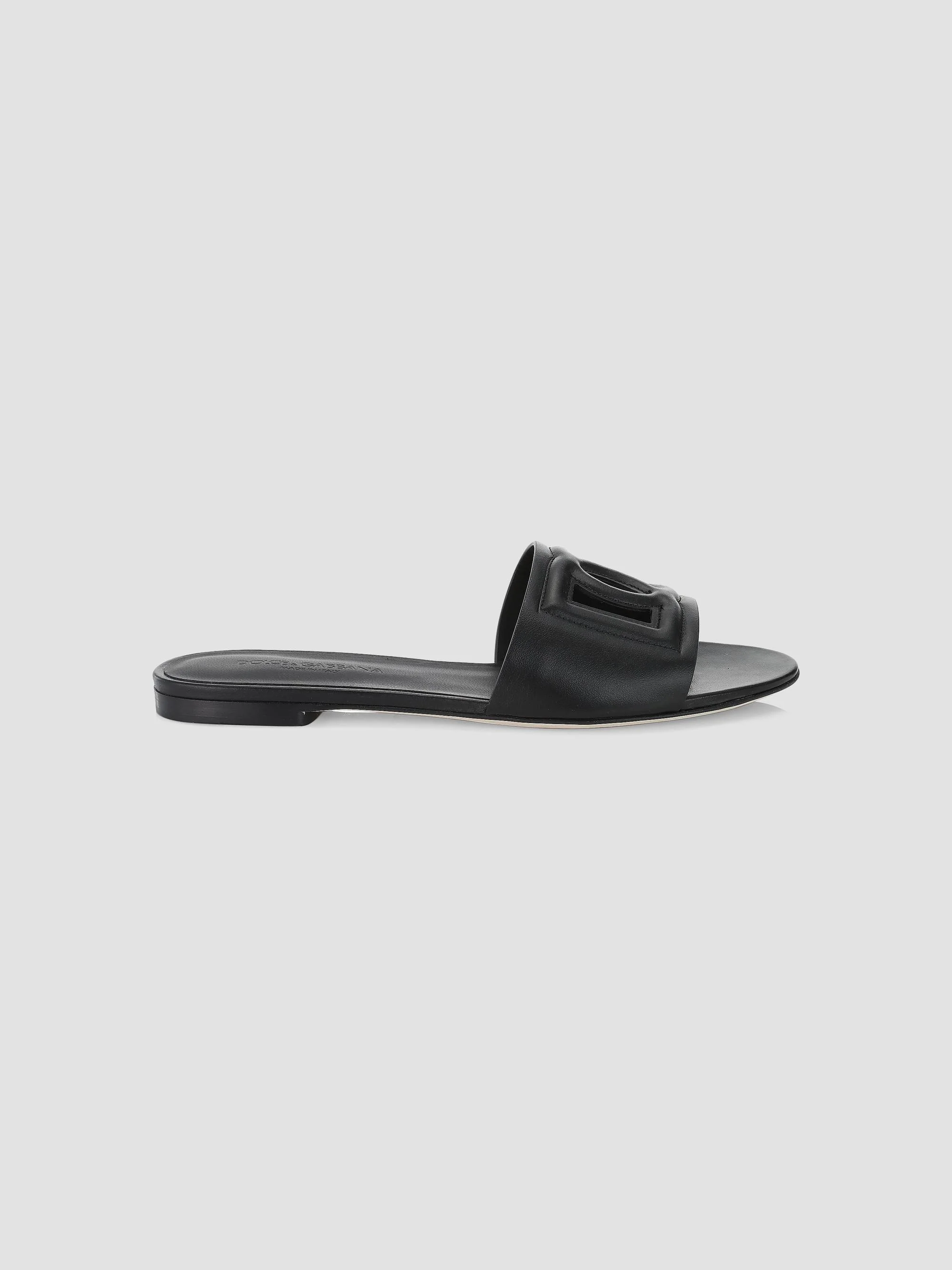 Women's DG Interlocked Leather Sandals - Black - 1