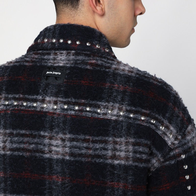 Palm Angels Over Shirt In Navy Check Wool With Studs Men - 3