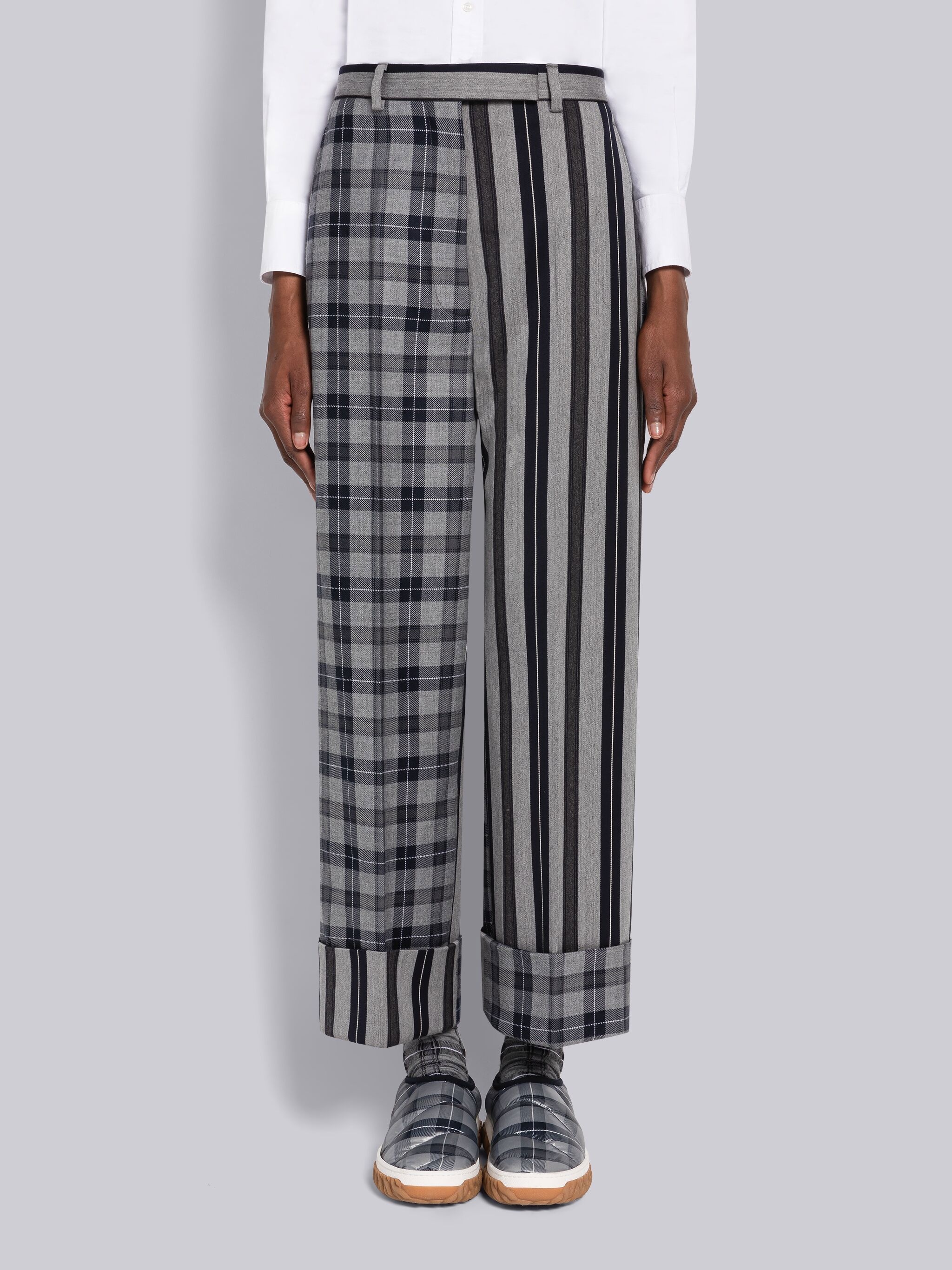 Fun-Mix Tartan Stripe High Waisted Straight Leg Trouser - 1