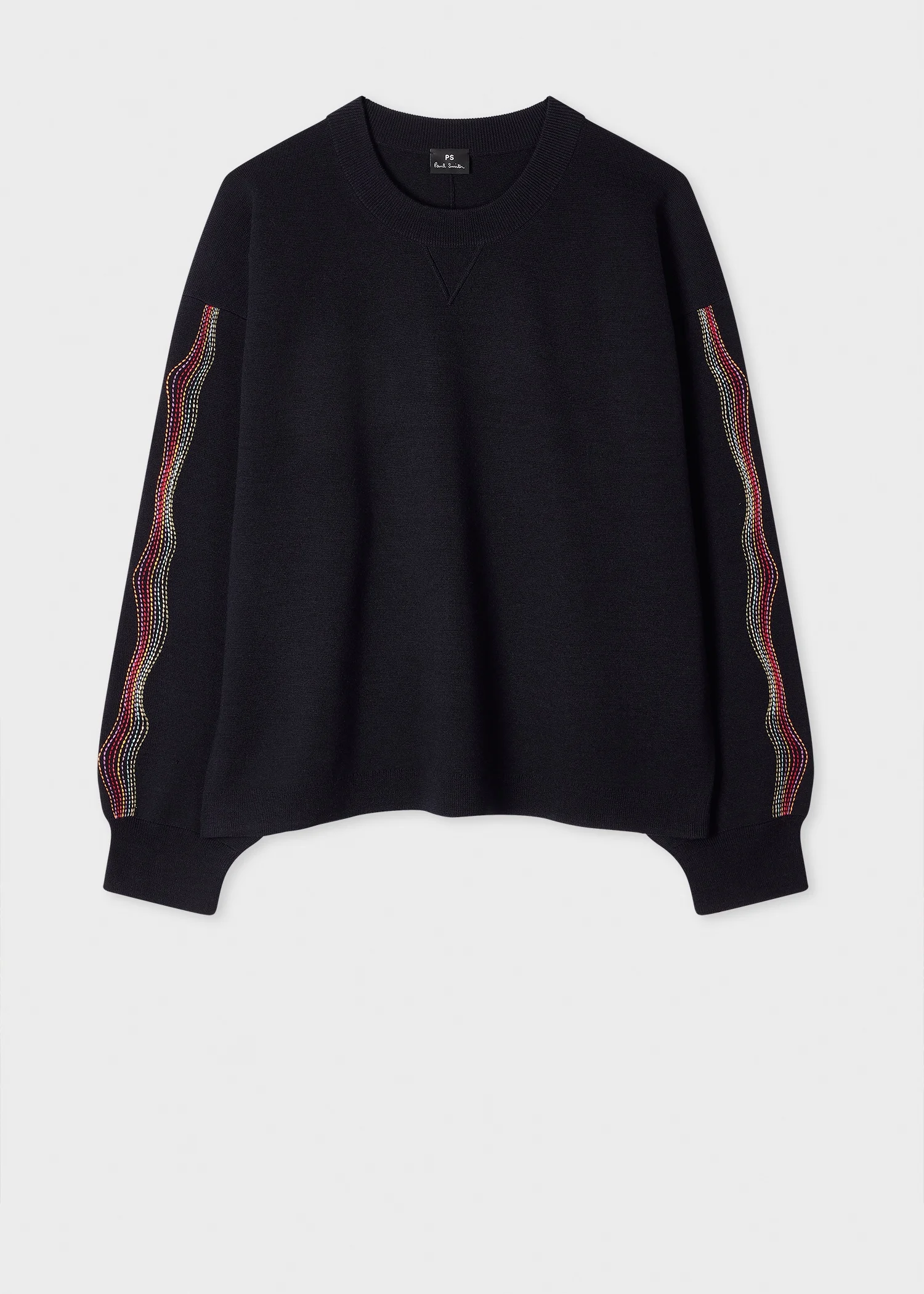 Women's Navy 'Swirl' Embroidered Sleeves Knitted Sweater - 1