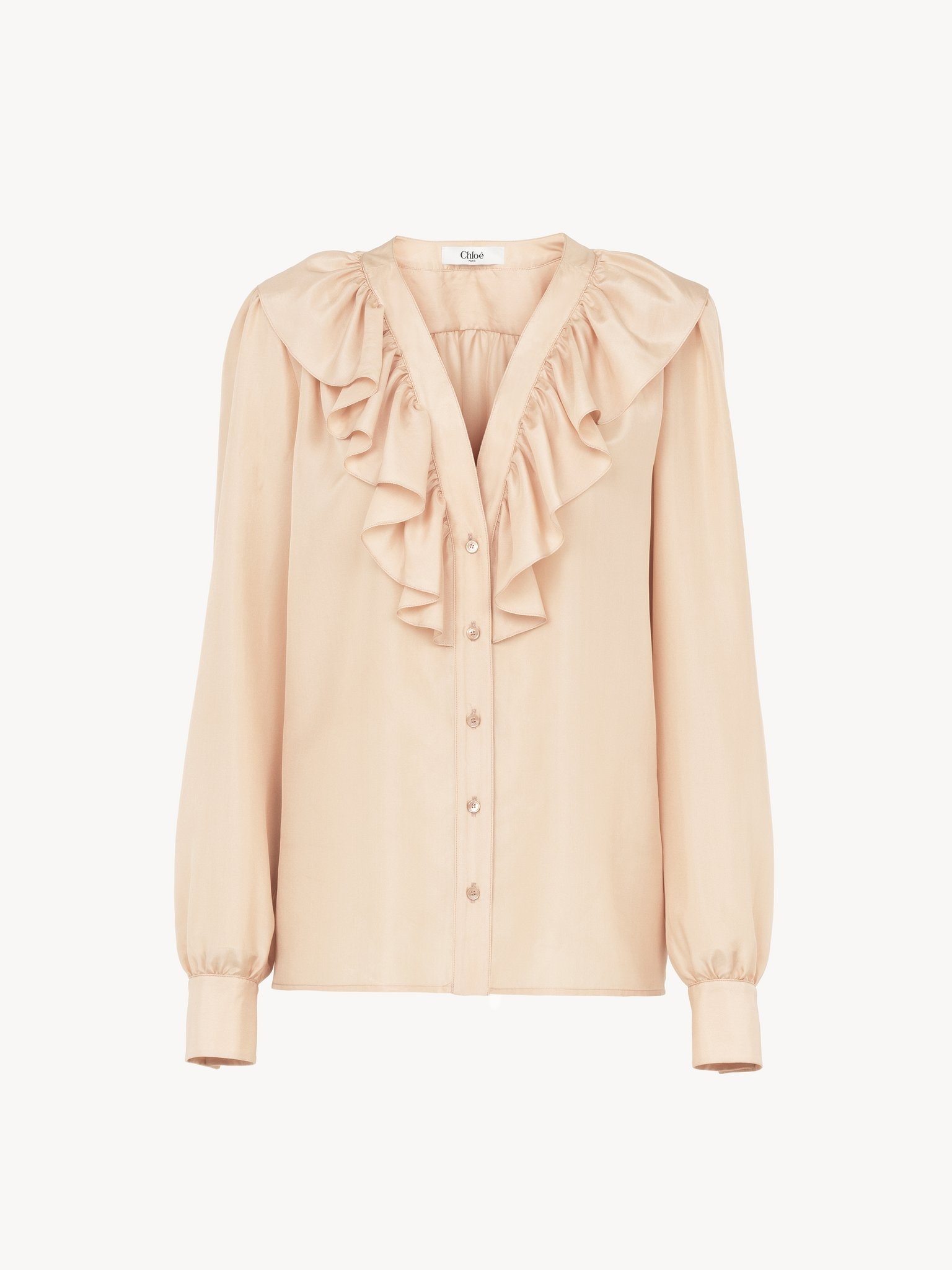 V-NECK RUFFLED BLOUSE IN SILK HABOTAI - 2