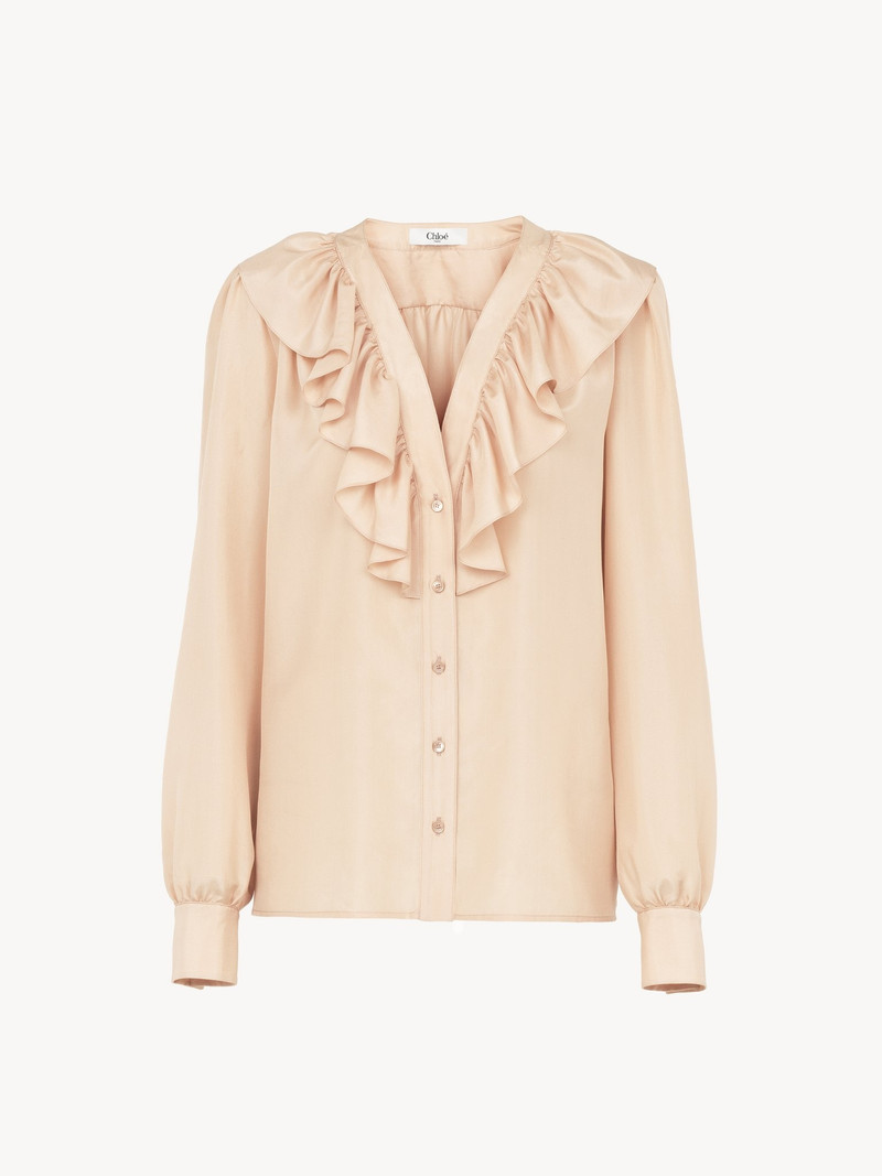 Chloé V-NECK RUFFLED BLOUSE IN SILK HABOTAI outlook
