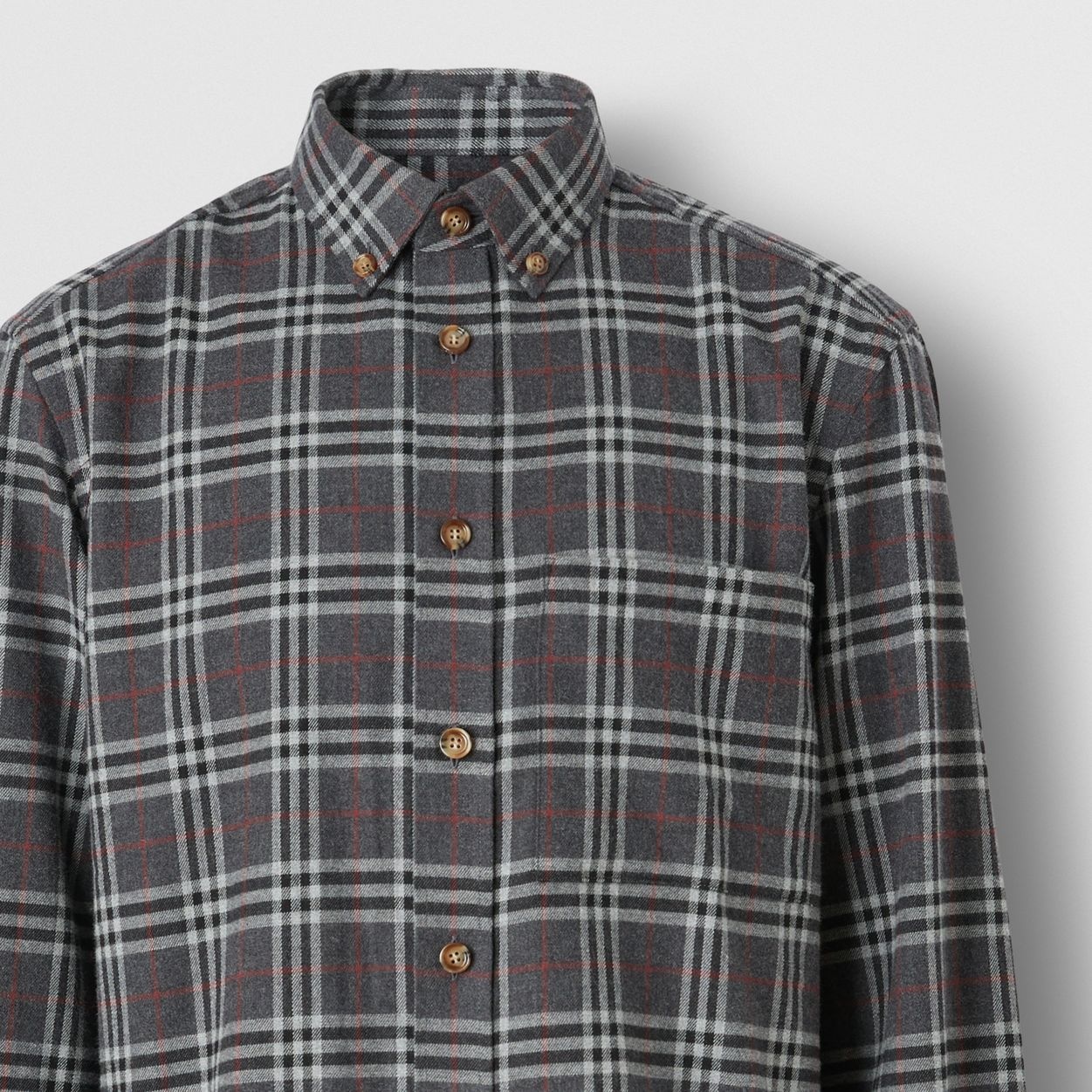 Button-down Collar Check Cotton Flannel Shirt - 7