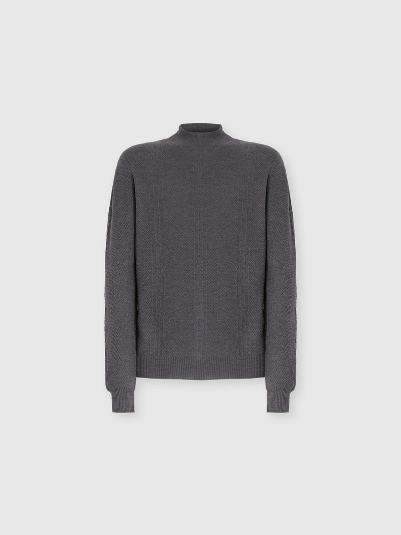 High-Neck Sweater with Tone-on-Tone Chevron Pattern 1