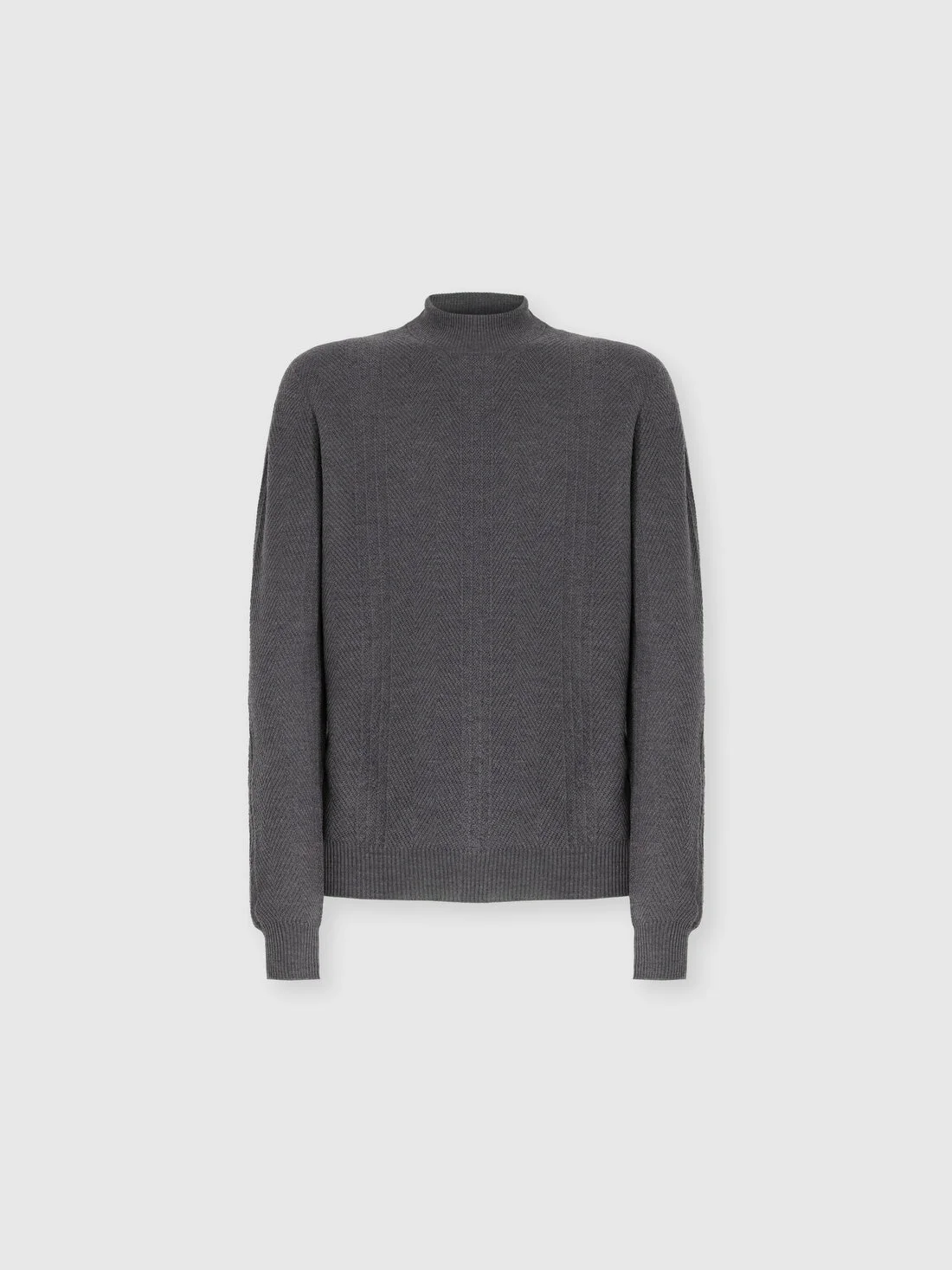 High-Neck Sweater with Tone-on-Tone Chevron Pattern - 1