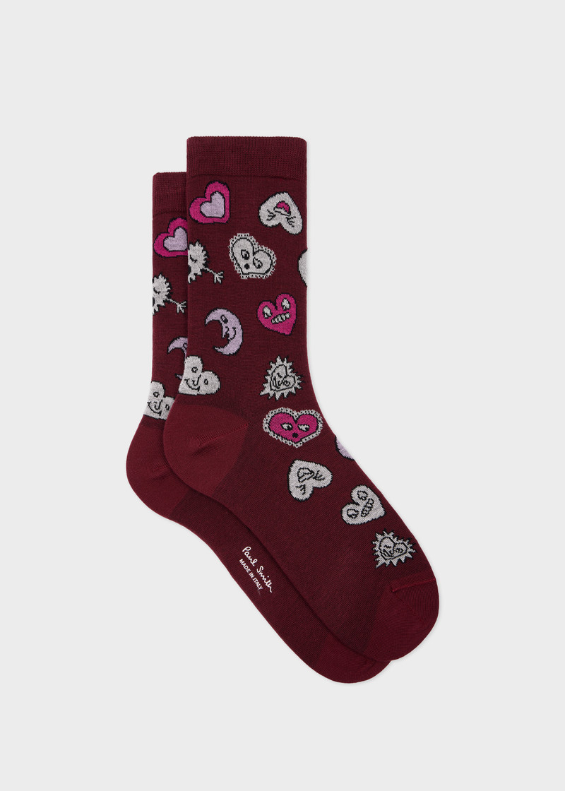 Women's Burgundy 'Hearts and Stars' Cotton-Blend Socks 1