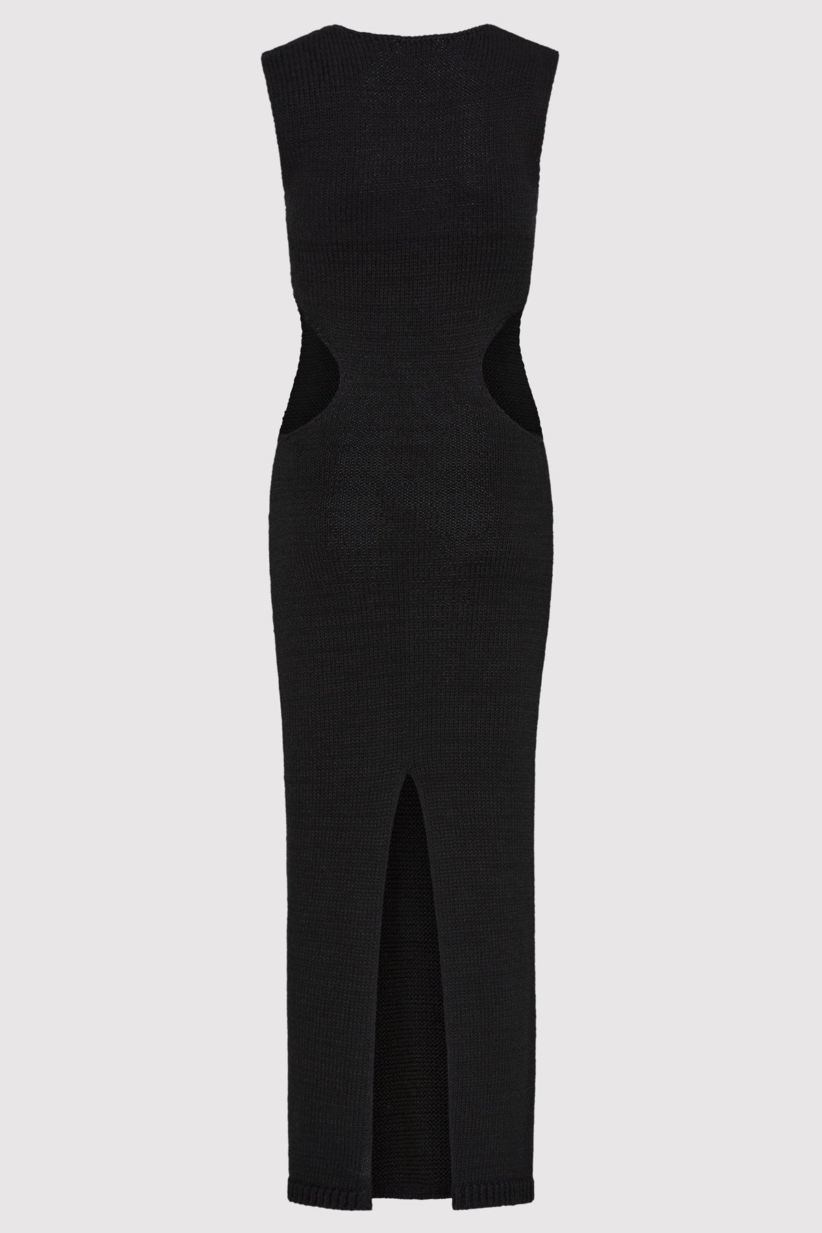 Linen Silk Blend Cut Out Dress - Black - 6