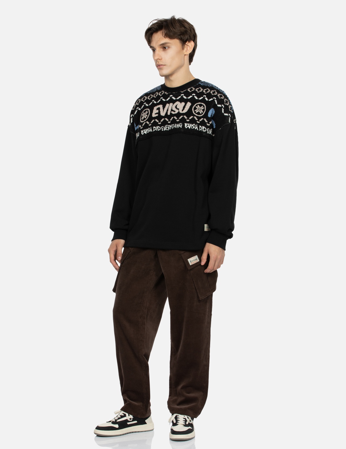 FAIR ISLE PATTERN KNIT-PANELLED RELAX FIT SWEATSHIRT - 3