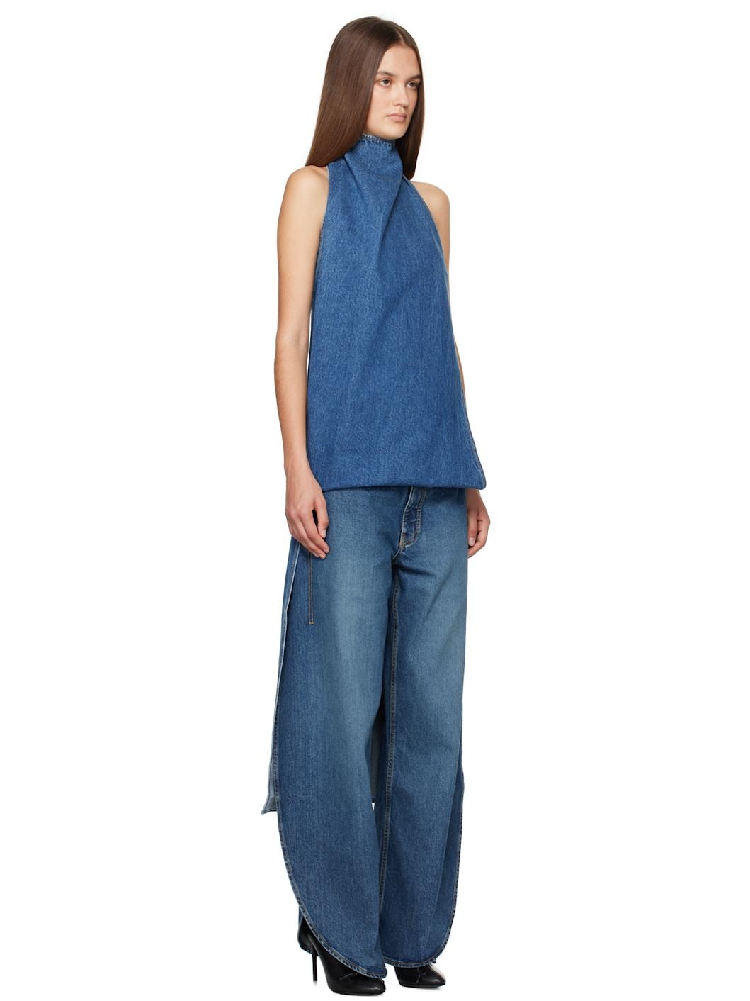 Blue Asymmetric Cape Denim Top - 2