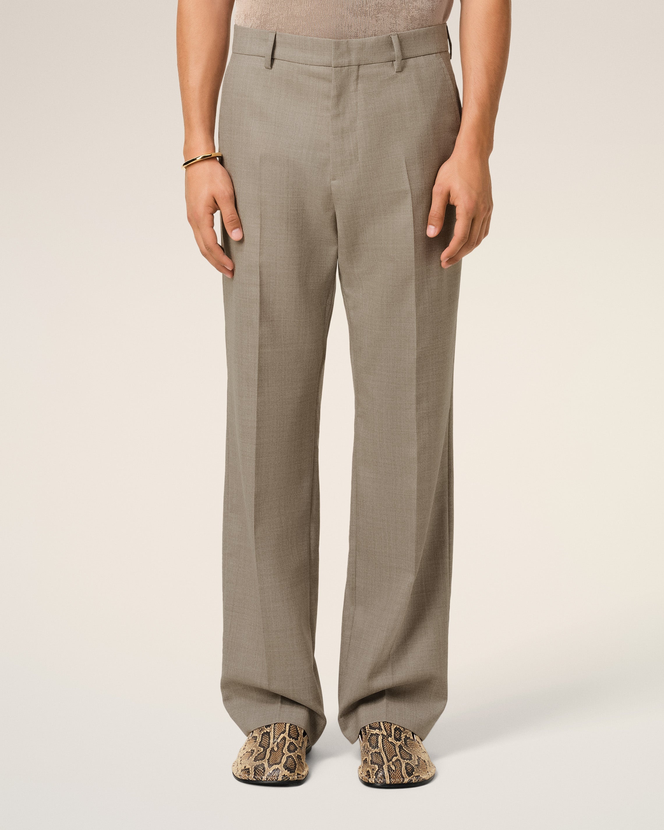 BEIGE WOOL STRAIGHT FIT TROUSERS - 3