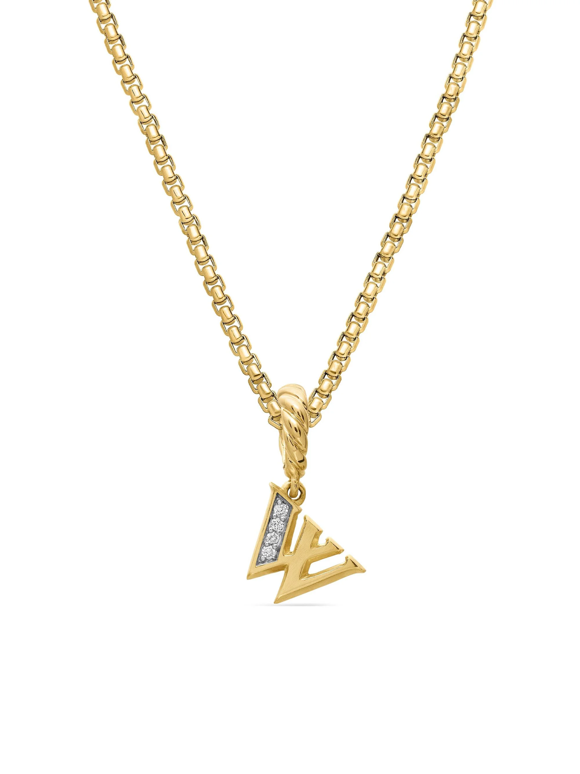 Women's Pavé Initial Pendant in 18K Yellow Gold - Initial W - 1