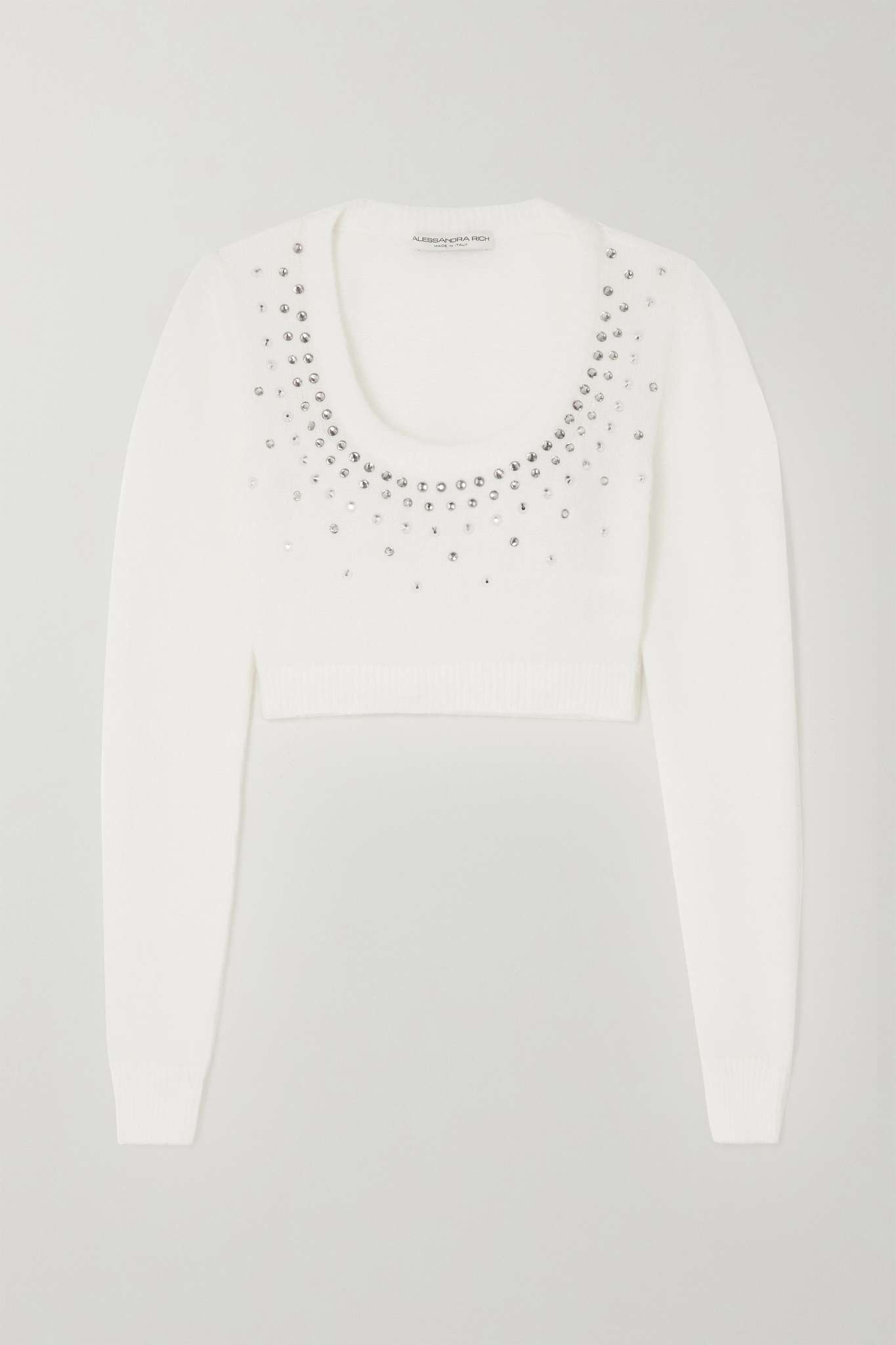 Cropped crystal-embellished knitted sweater - 1