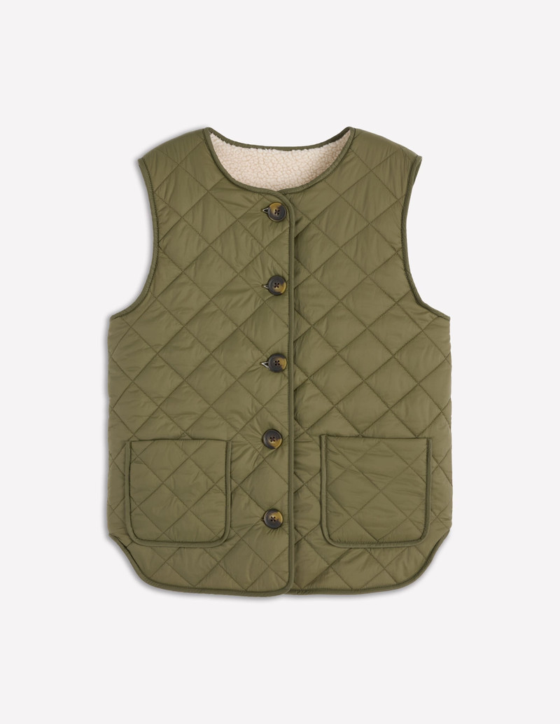 Clerkenwell Reversible Gilet-Woodland Green, Natural Borg 6
