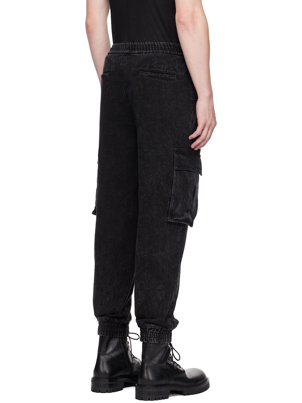Black Faded Denim Cargo Pants - 3