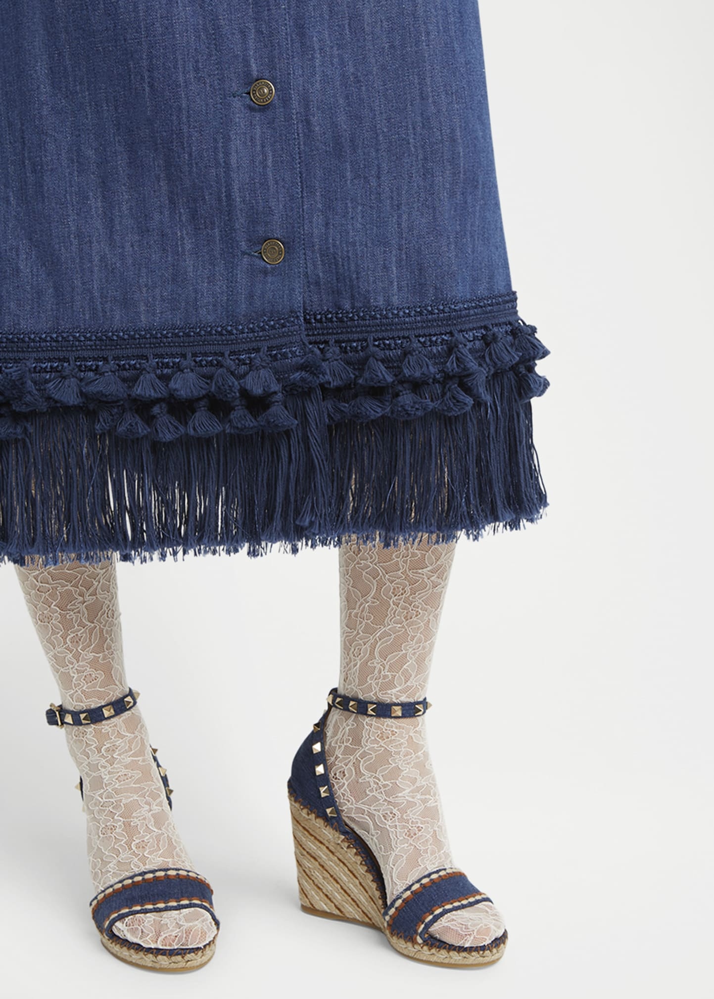 Tassel Button-Fly Denim Skirt - 5