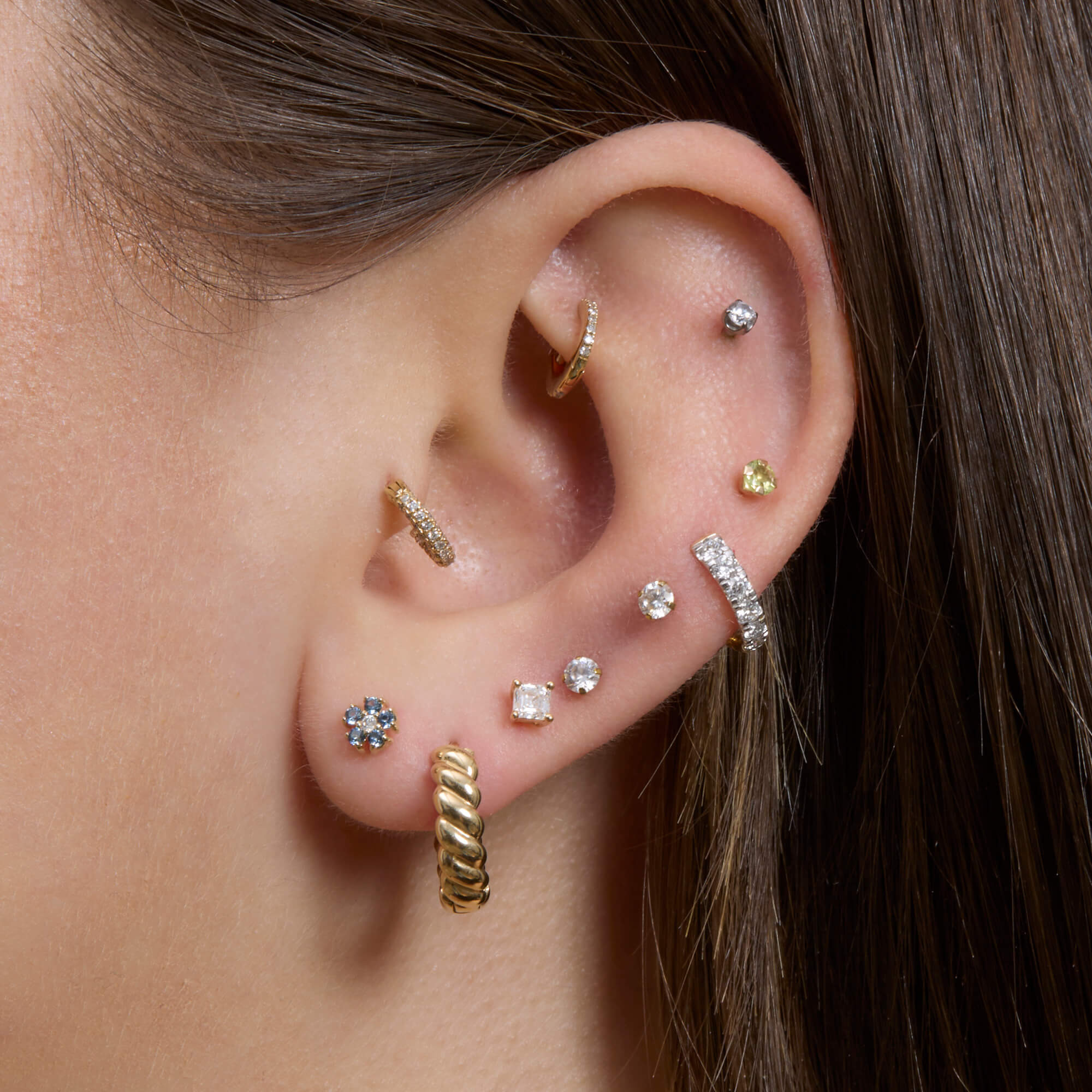 Small Blue Sapphire and Diamond Flower Stud - 6