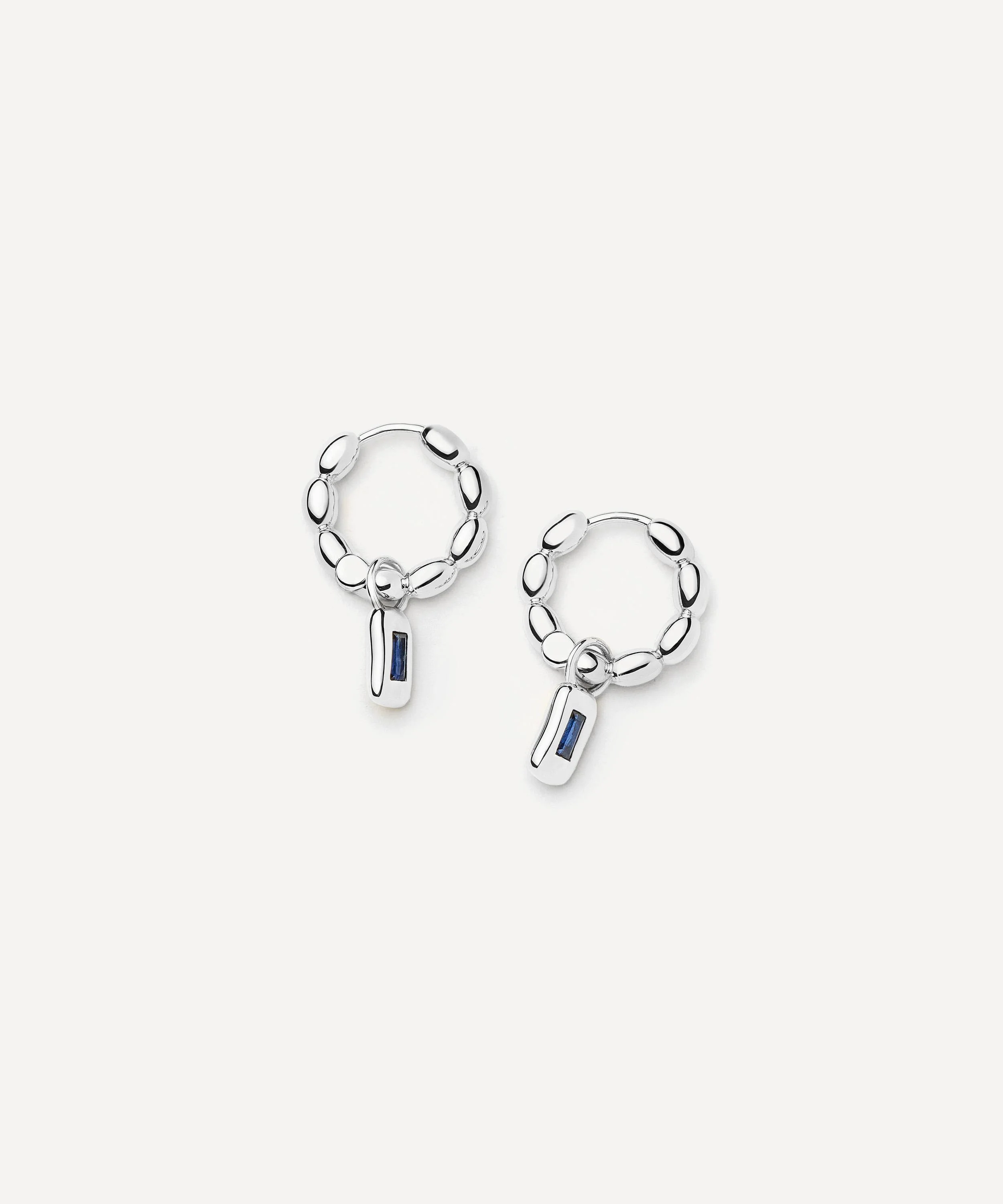 Silver-Plated Molten Gemstone Charm Hoop Earrings - 1