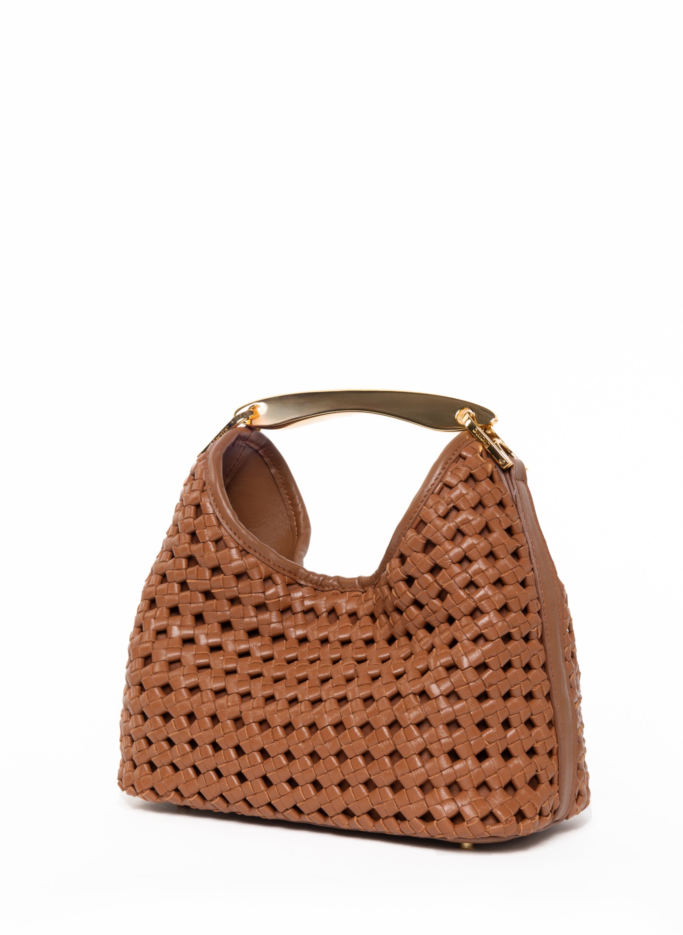 Small Boomerang Woven Leather Cognac - 3