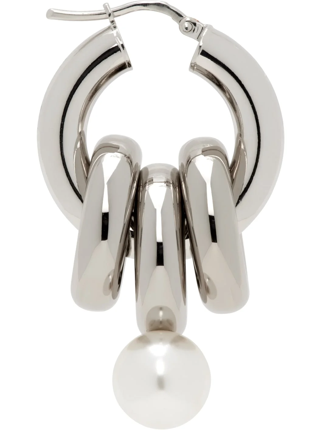 Stacked Link Faux-Pearl Hoop Single Earring - 1
