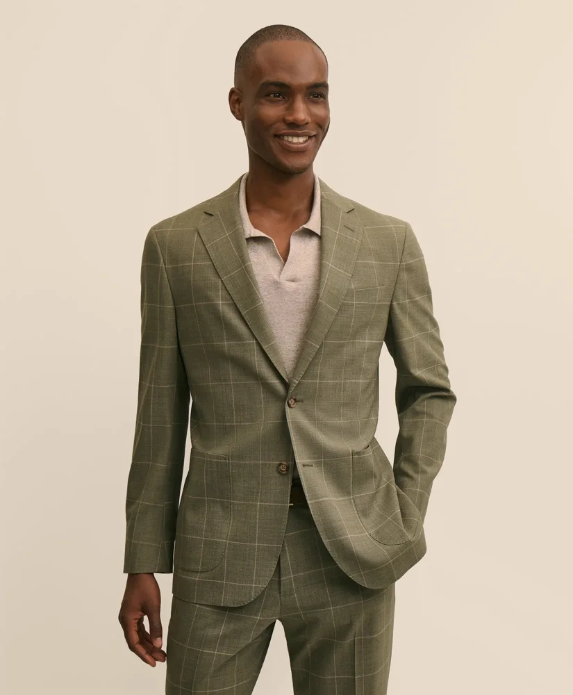 Brooks Brothers Explorer Collection Slim Fit Wool Windowpane Suit Jacket - 1