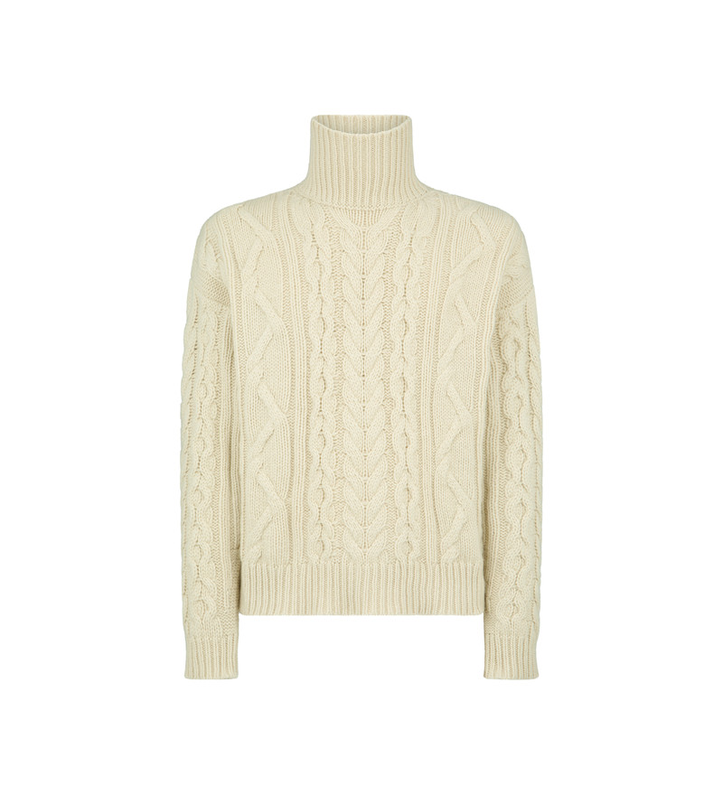 WOOL CASHMERE CABLE ROLL NECK 1