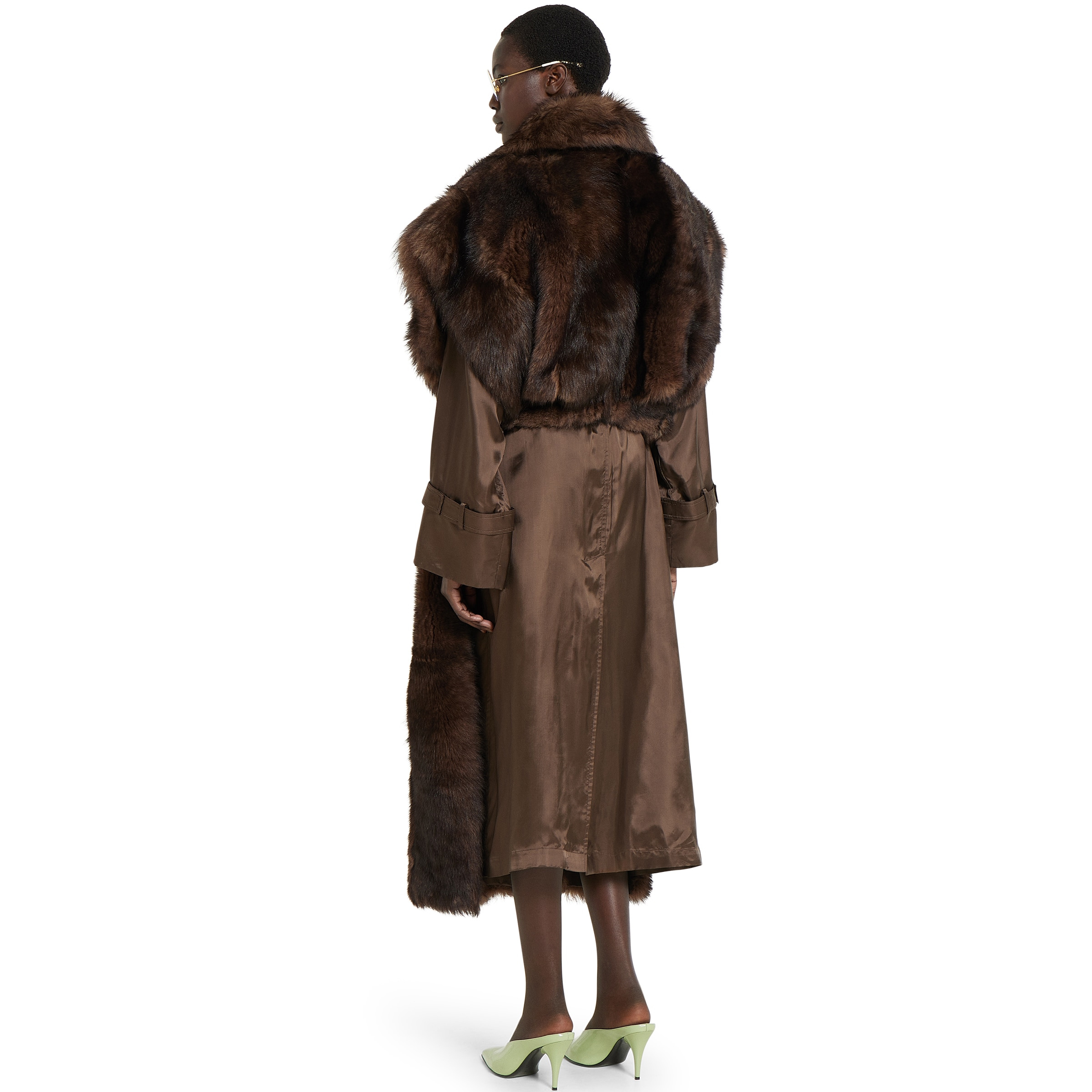 Soft hairy shearling coat with belt - 4