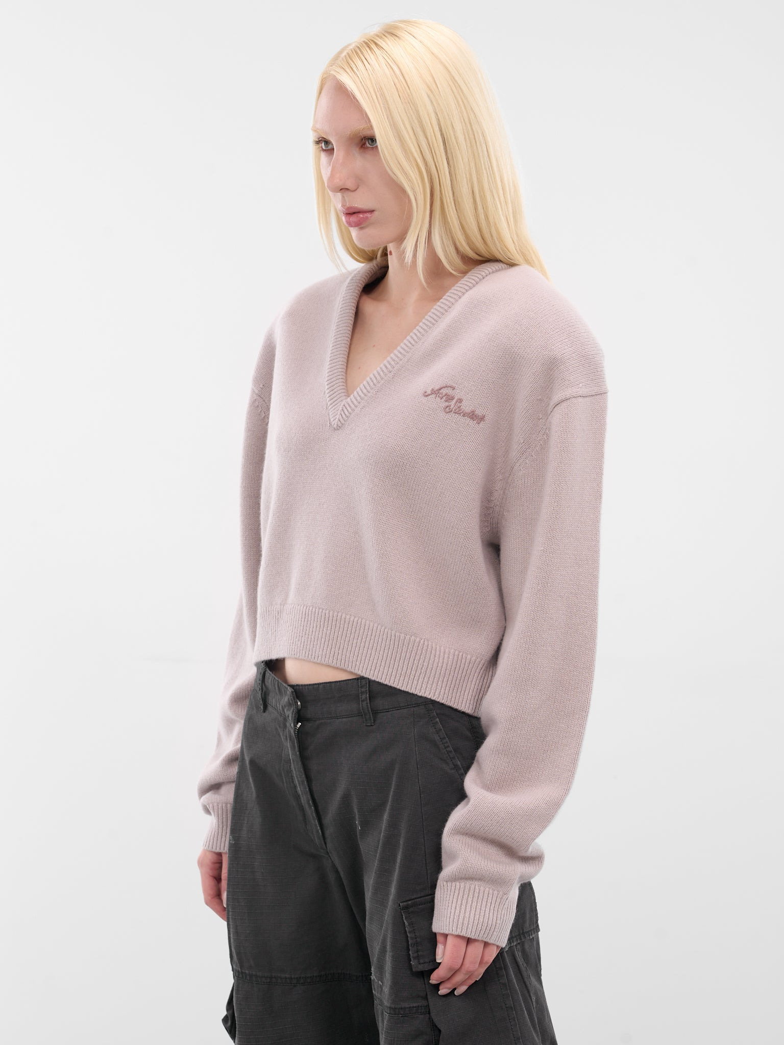Beige Cropped Boxy Knit Sweater - 2